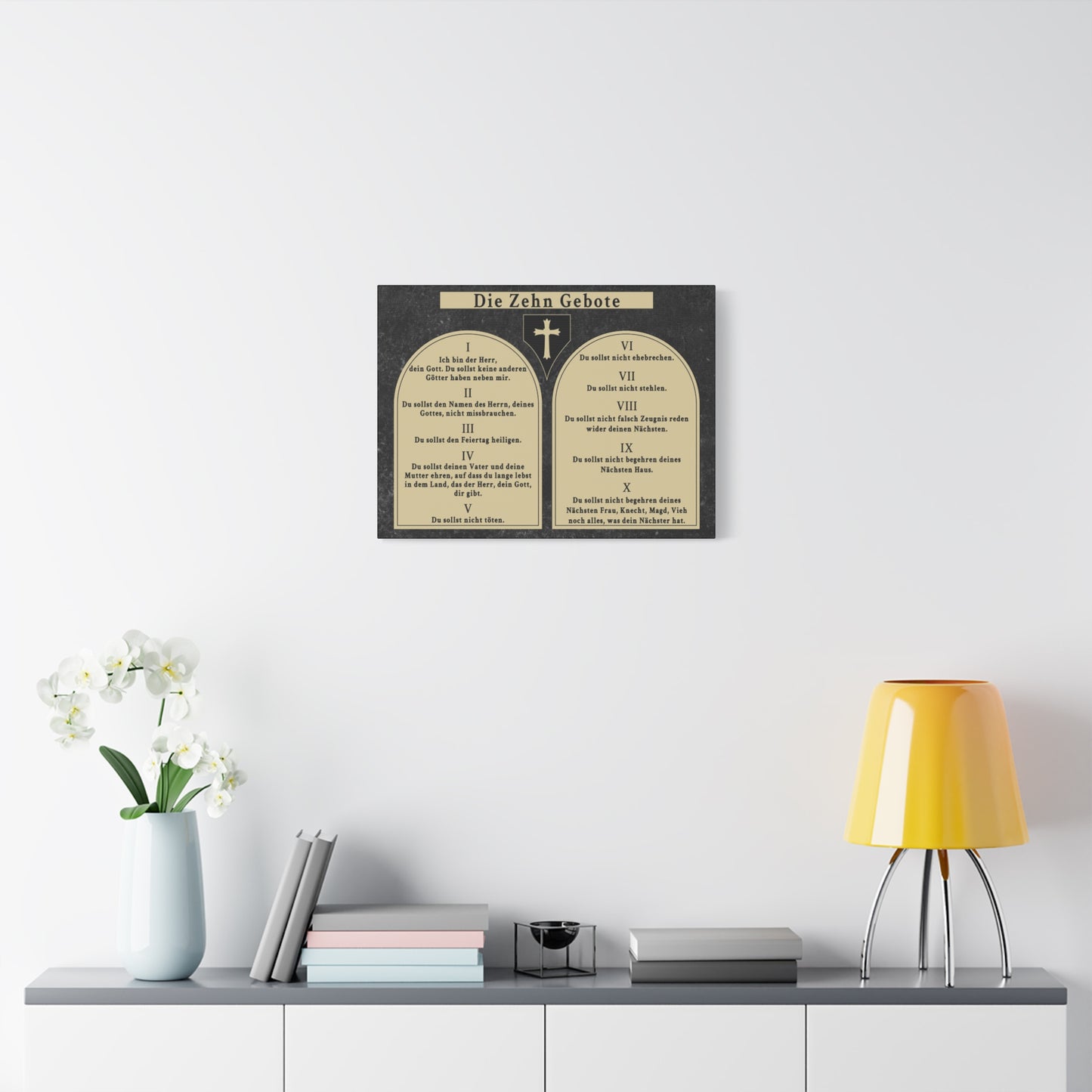 Scripture Walls Die Zehn Gebote Ten Commandments Tablets German Bible Verse Canvas Christian Wall Art Ready to Hang Unframed