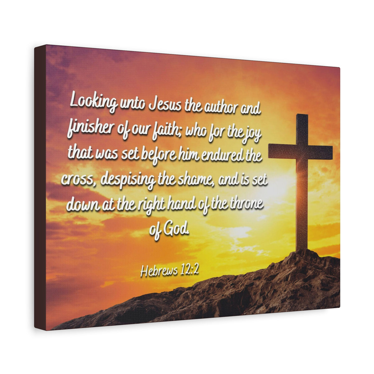 Scripture Canvas Endured The Cross Hebrews 12:2 Christian Wall Art Bible Verse Print Ready to Hang