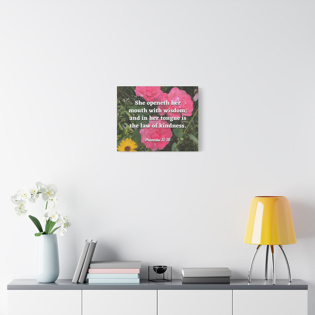 Scripture Canvas Her Mouth With Wisdom Proverbs 31:26 Christian Wall Art Bible Verse Print Ready to Hang