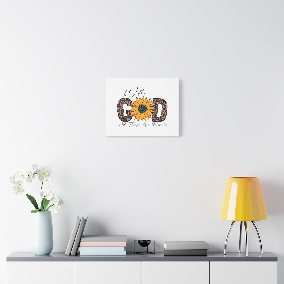 Scripture Canvas With God Yellow Flower Christian Wall Art Bible Verse Print Ready to Hang