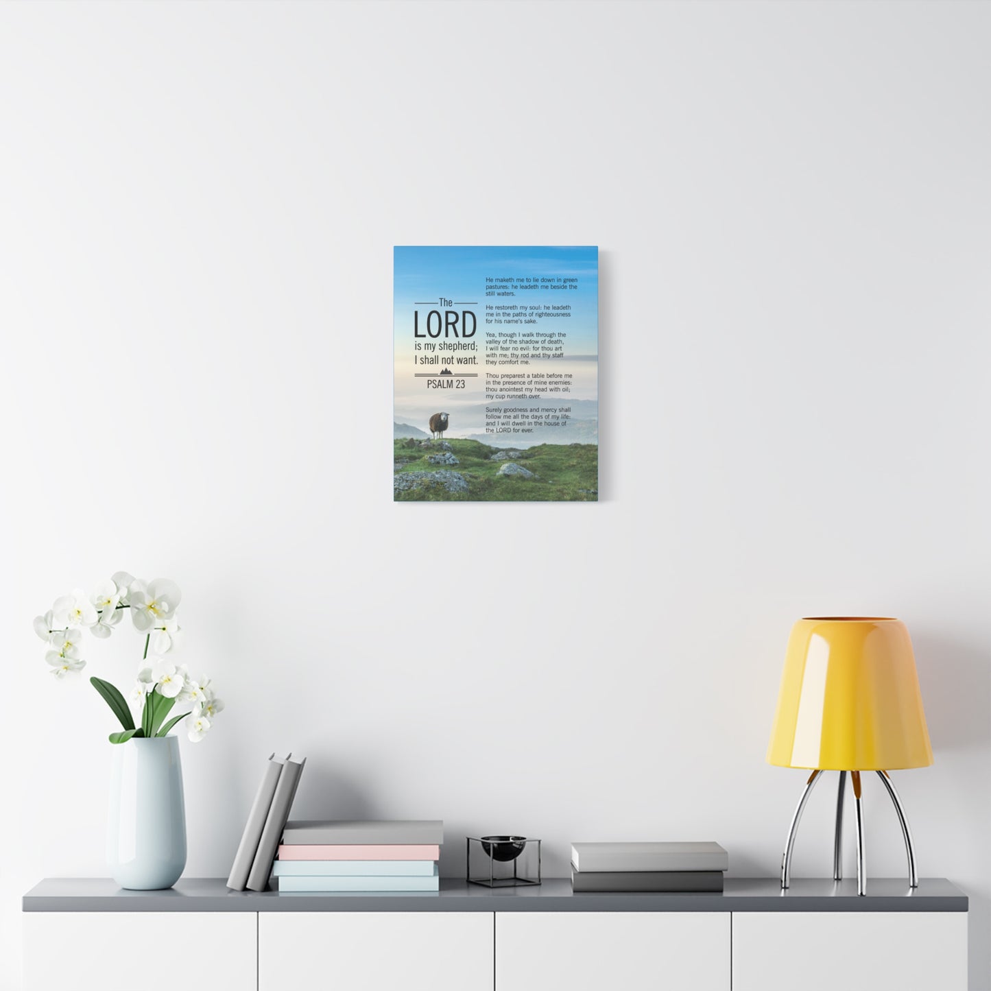 Bible Verse Canvas The Lord is My Shepherd Blue Sky Psalm 23 Wall Art Christian Home Decor