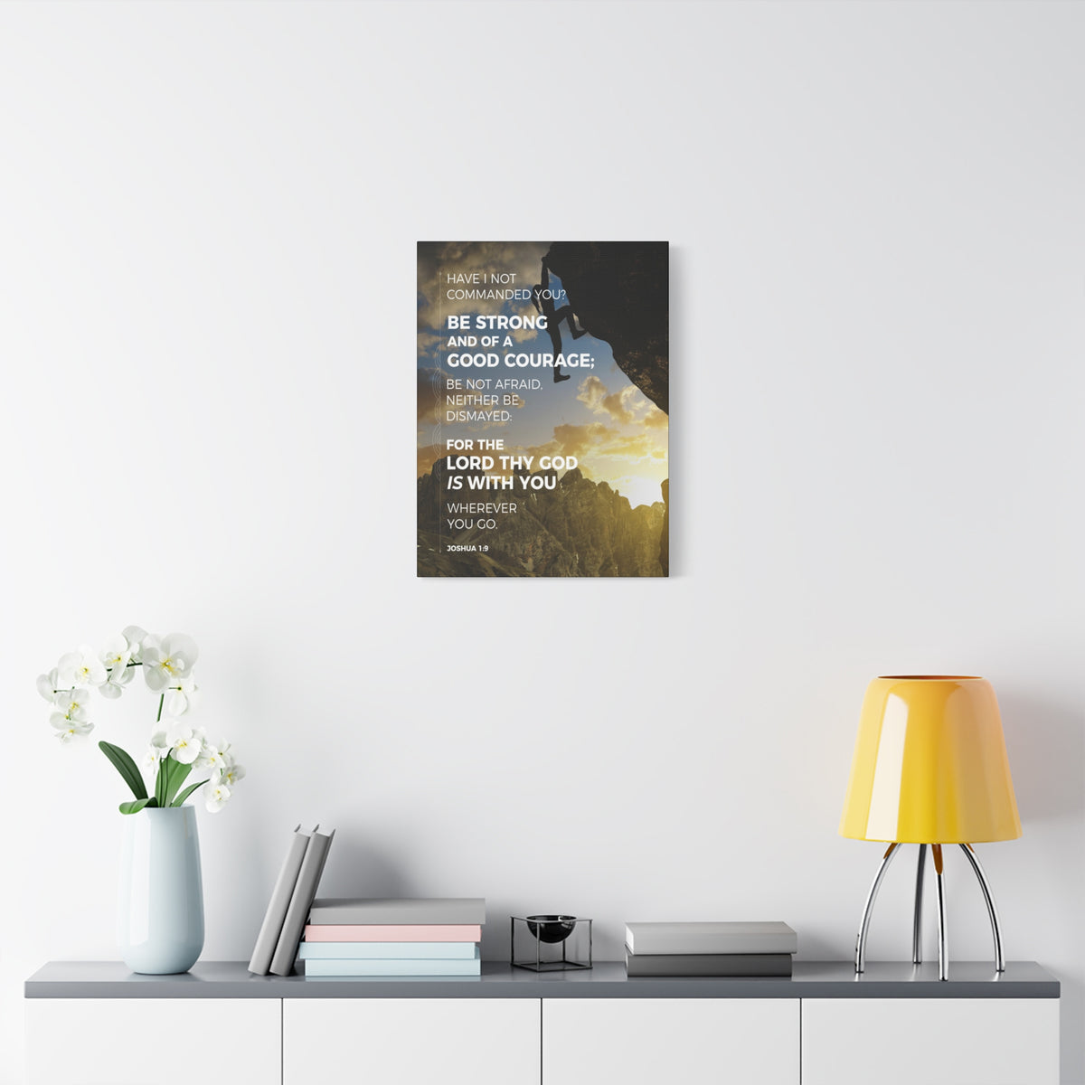 Scripture Canvas Be Strong Joshua 1:9 Mountain Christian Wall Art Bible Verse Print Ready to Hang