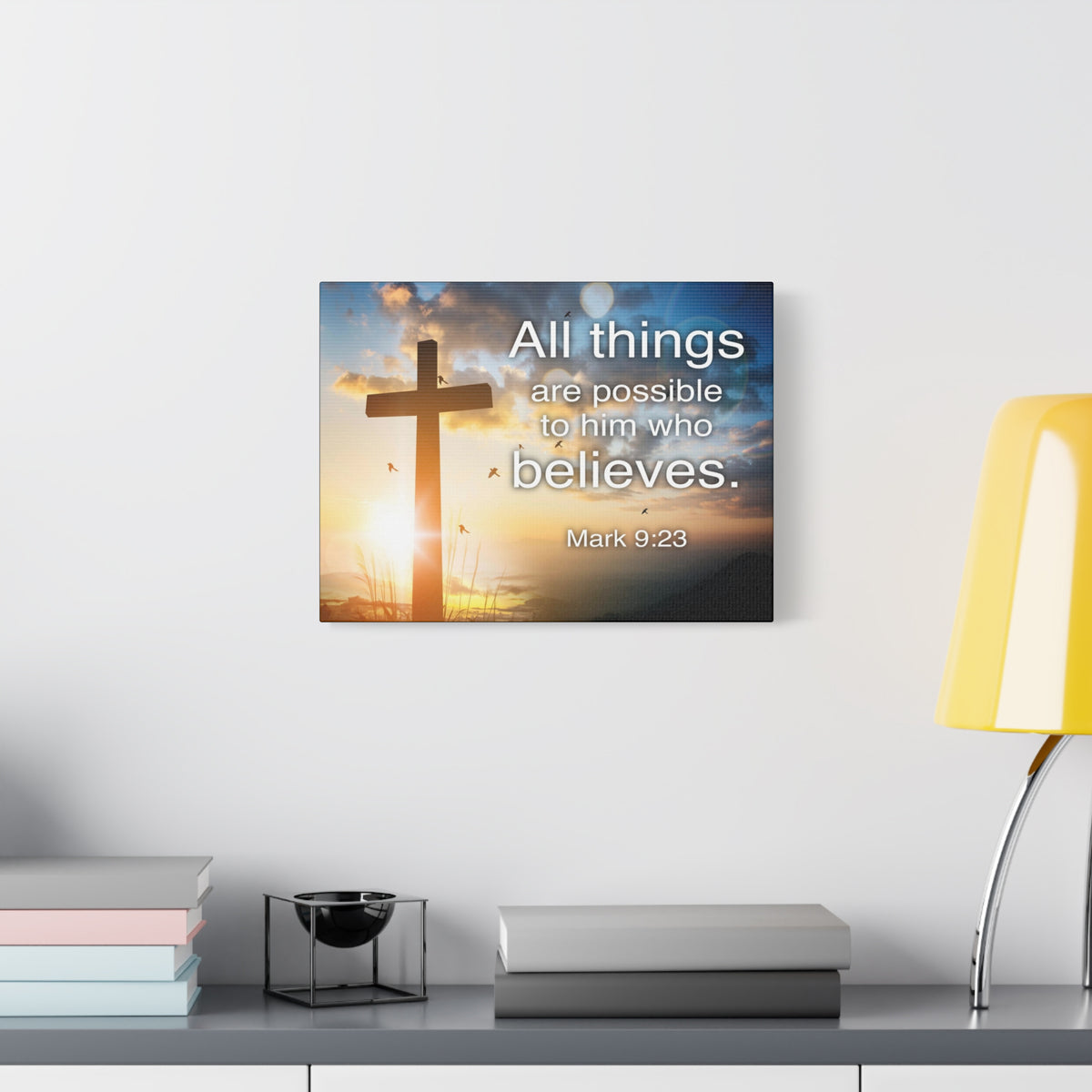 Scripture Canvas All Things Are Possible Mark 9:23 Christian Wall Art Bible Verse Print Ready to Hang