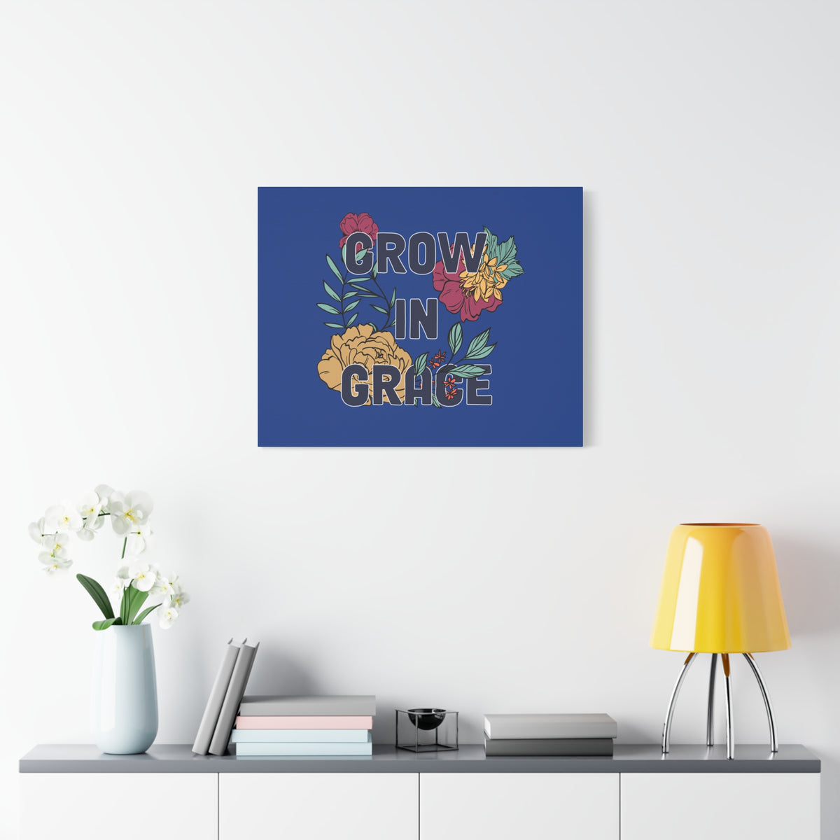 Scripture Canvas Grow In Grace 2 Peter 3:18 Yellow Flower Christian Wall Art Bible Verse Print Ready to Hang