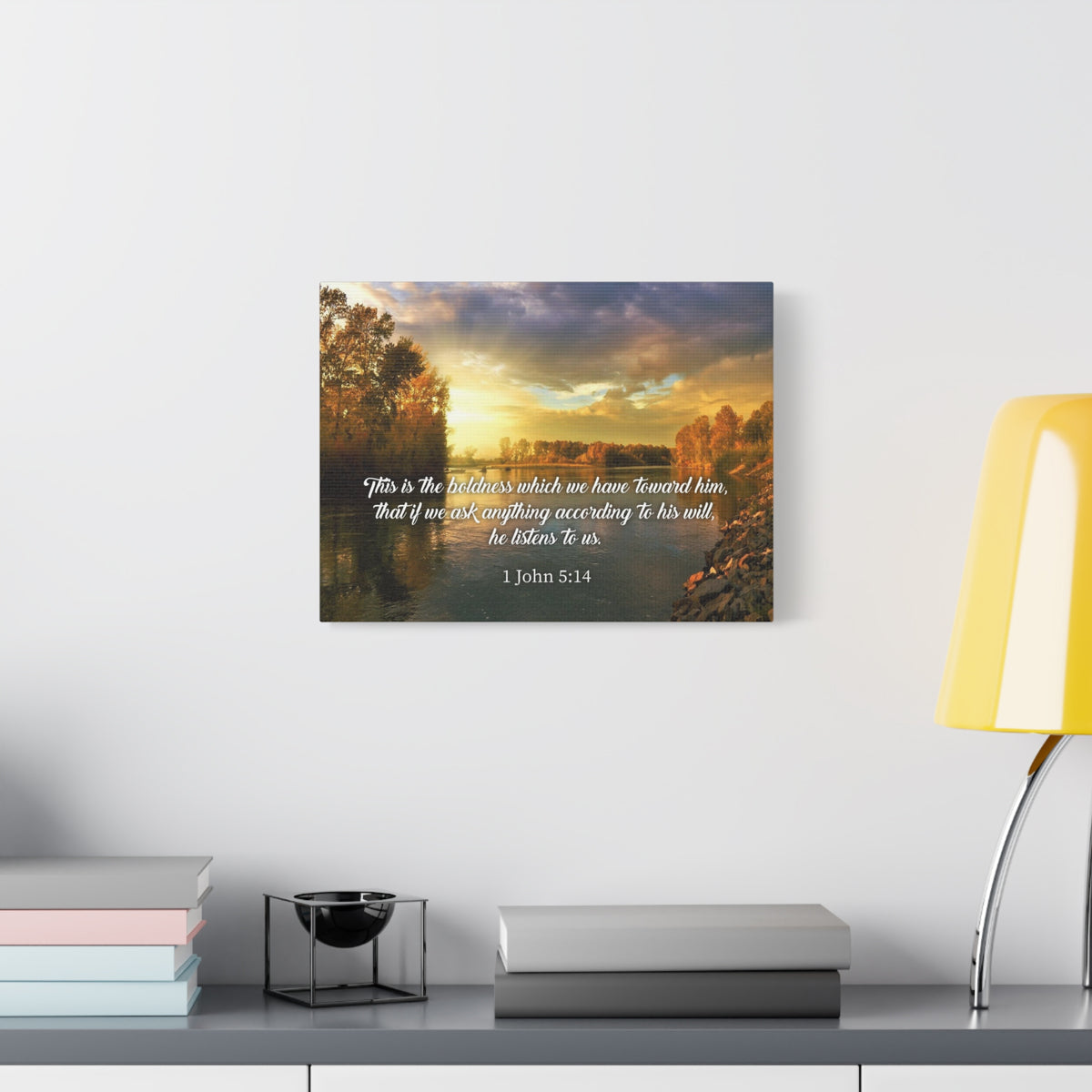 Scripture Canvas The Confidence 1 John 5:14 Christian Wall Art Bible Verse Print Ready to Hang