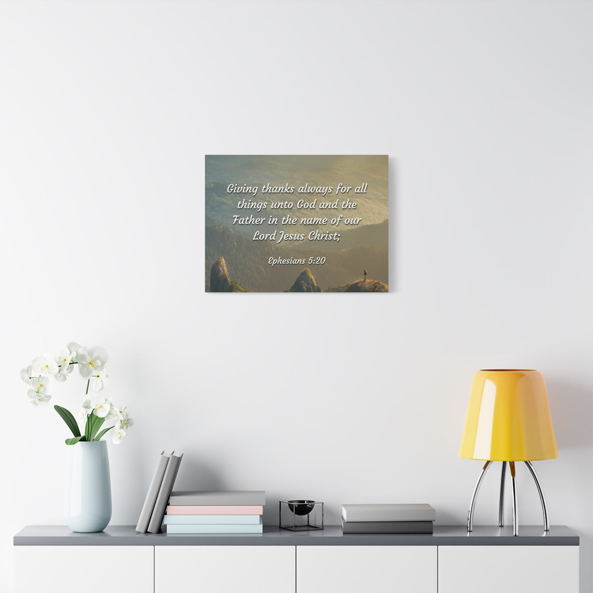 Scripture Canvas In The Name Ephesians 5:20 Christian Wall Art Bible Verse Print Ready to Hang