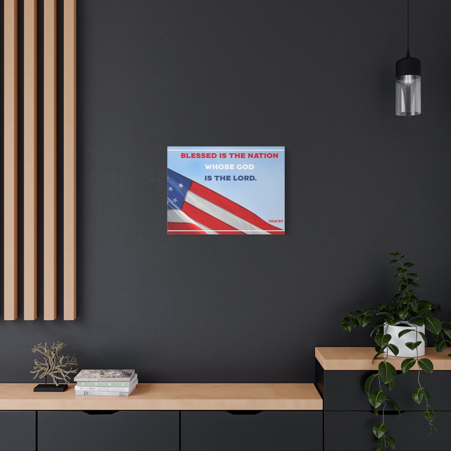 Scripture Canvas Blessed Is The Nation Psalm 33:12 Christian Wall Art Bible Verse Print Ready to Hang