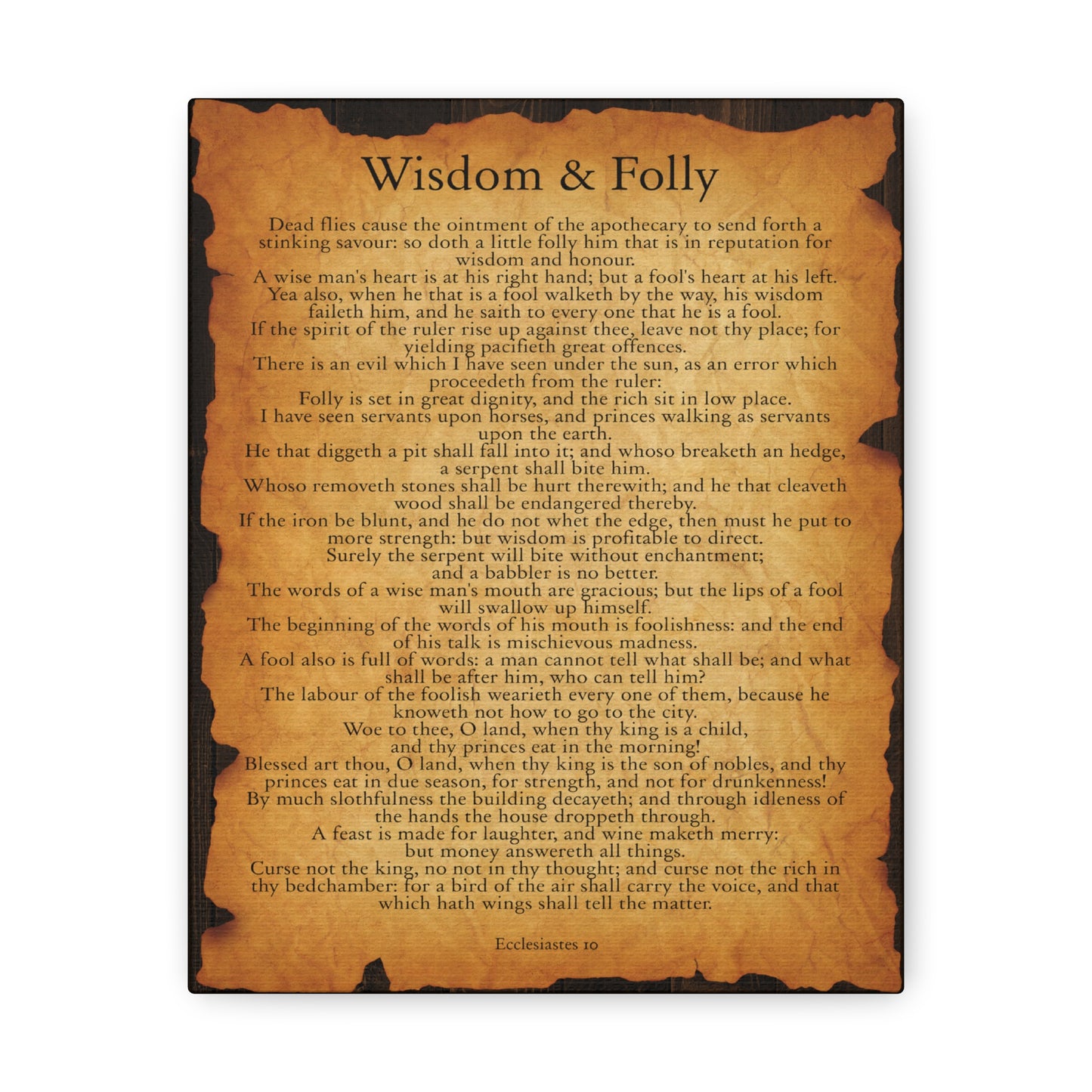 Wisdom & Folly Ecclesiastes 10 Gold Brown Bible Verse Canvas Christian Wall Art Ready to Hang