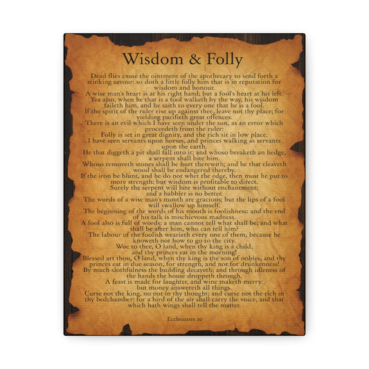 Wisdom & Folly Ecclesiastes 10 Gold Brown Bible Verse Canvas Christian Wall Art Ready to Hang