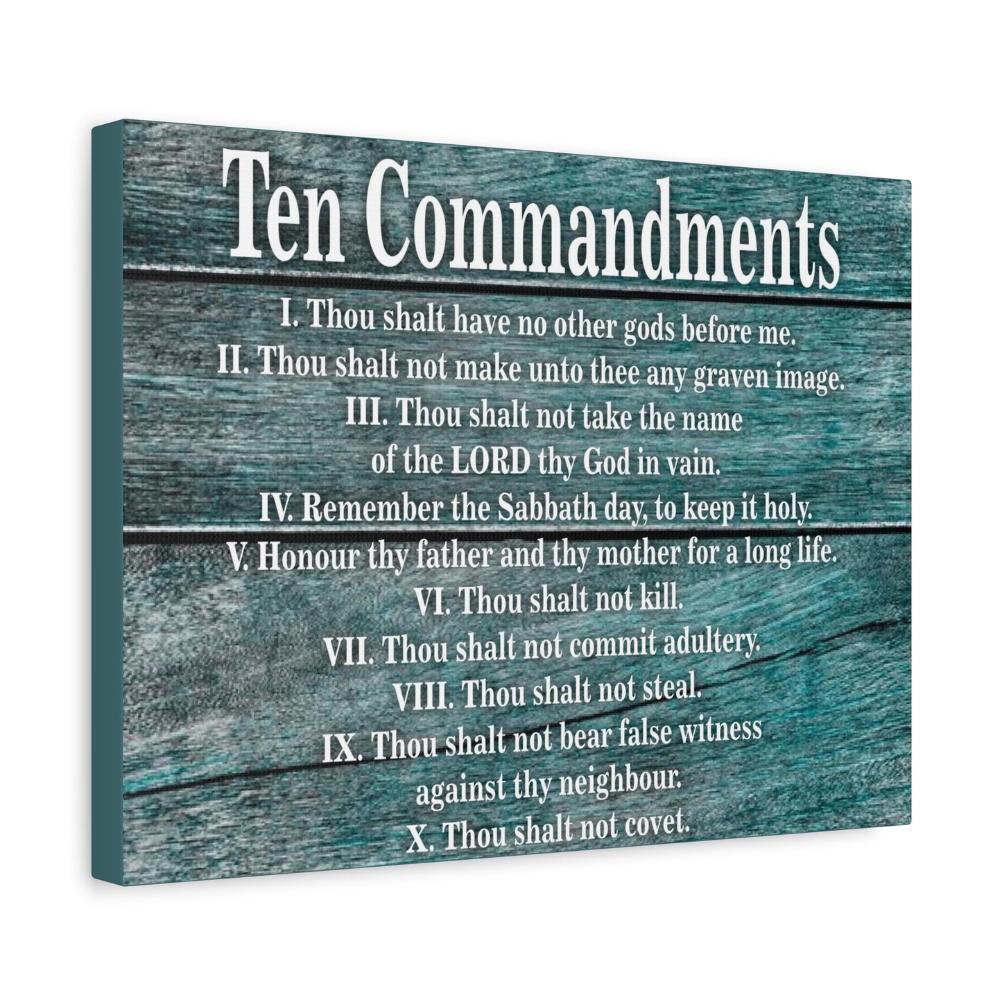 Scripture Canvas Ten Commandments Blue Wood Christian Wall Art Print Ready to Hang