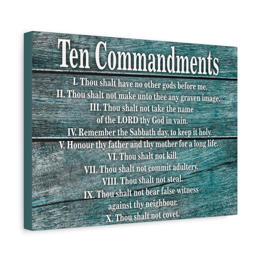 Scripture Canvas Ten Commandments Blue Wood Christian Wall Art Print Ready to Hang