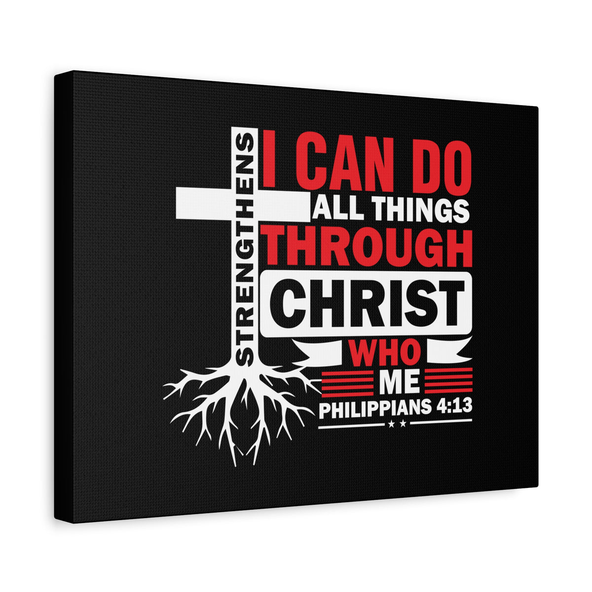 Scripture Canvas Strengthens Me Red Cross Philippians 4:13 Christian Wall Art Bible Verse Print Ready to Hang