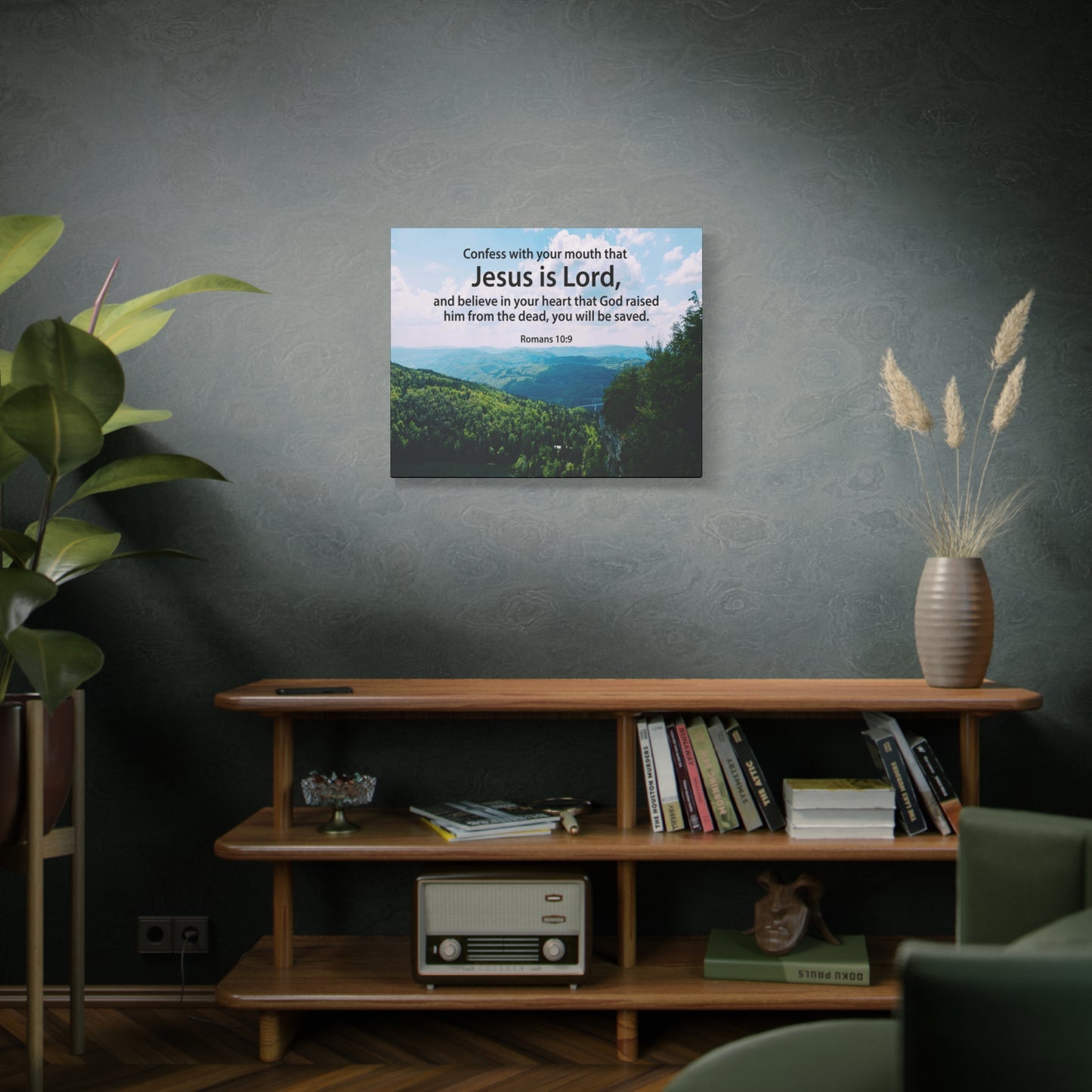 Scripture Canvas Jesus is Lord Romans 10:9 Christian Wall Art Bible Verse Print Ready to Hang