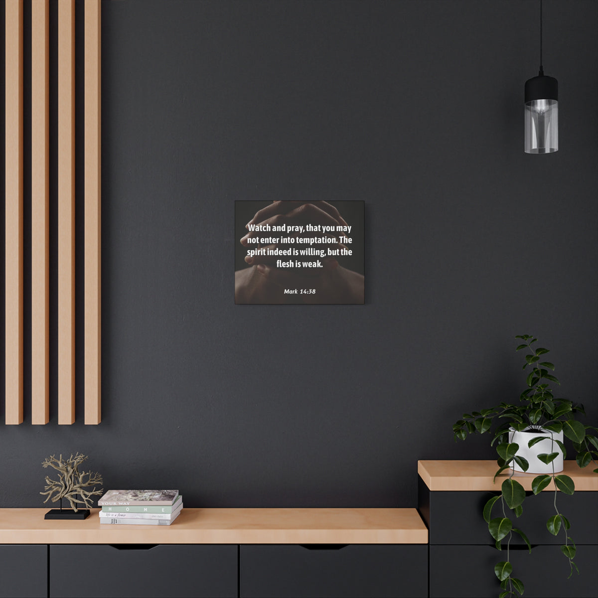 Scripture Canvas Temptation Mark 14:38 Christian Wall Art Bible Verse Print Ready to Hang