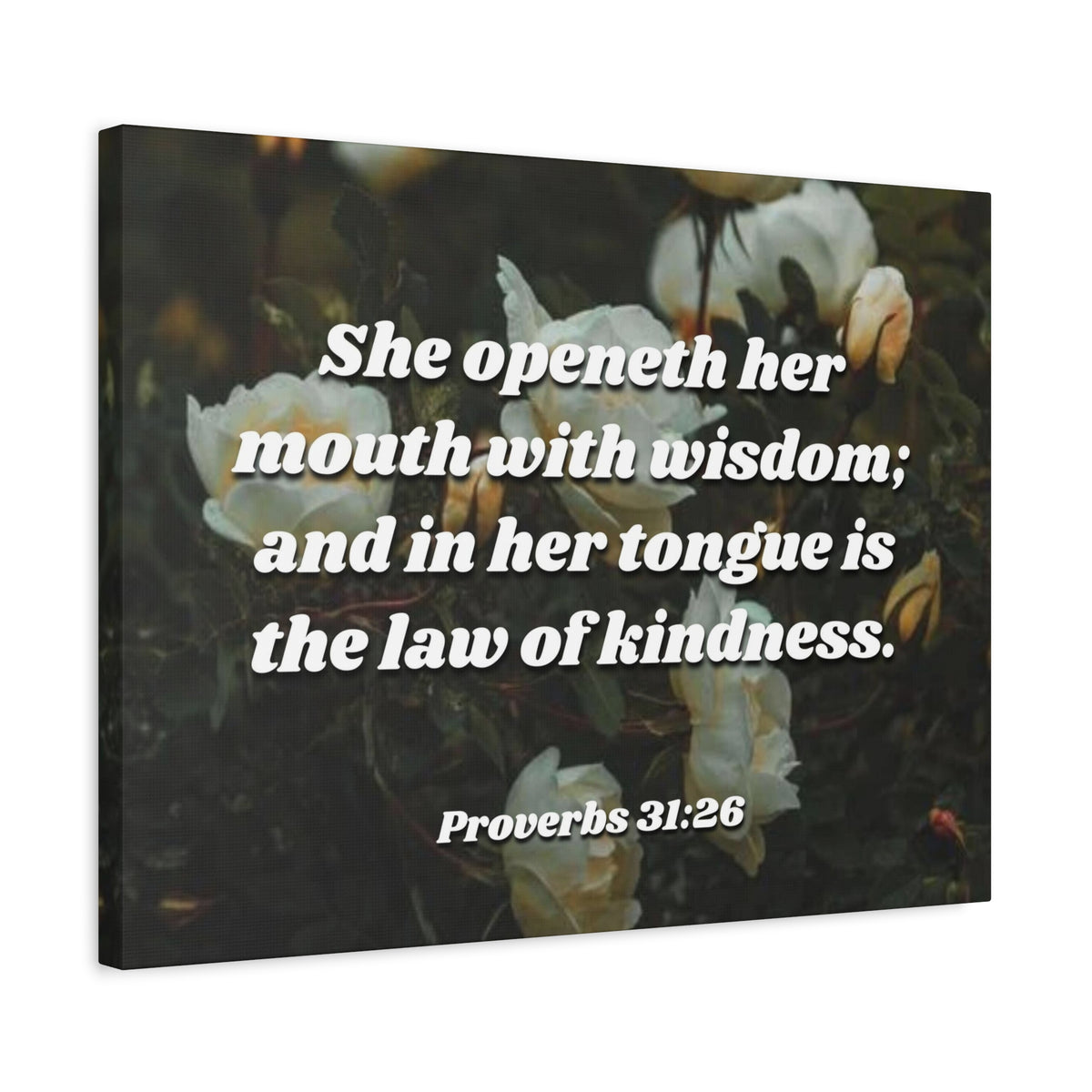 Scripture Canvas The Law Of Kindness Proverbs 31:26 Christian Wall Art Bible Verse Print Ready to Hang