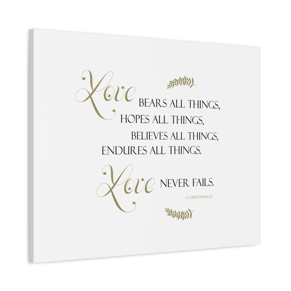 Scripture Canvas Love, Bears All Things 1 Corinthians 13 Christian Wall Art Bible Verse Print Ready to Hang