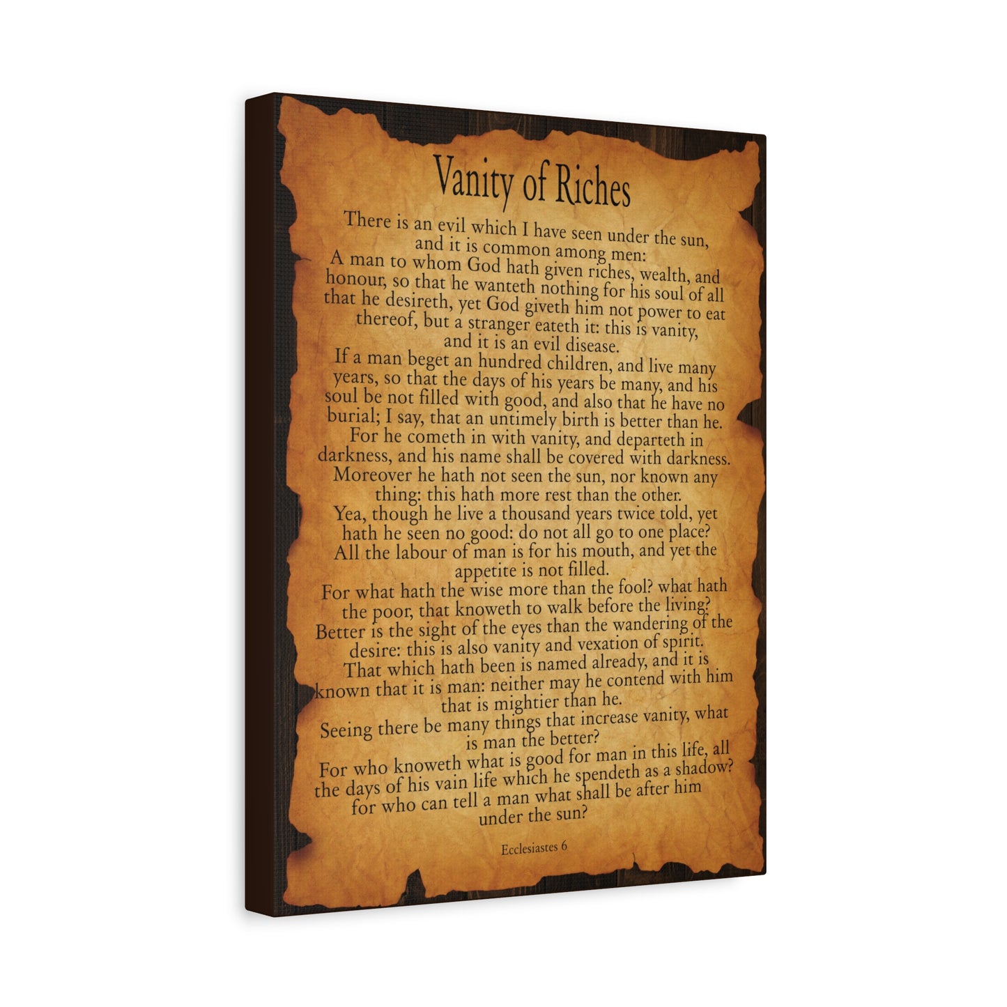 Scripture Walls Vanity of Riches Ecclesiastes 6 Gold Brown Bible Verse Canvas Christian Wall Art Ready to Hang