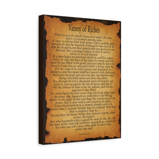 Scripture Walls Vanity of Riches Ecclesiastes 6 Gold Brown Bible Verse Canvas Christian Wall Art Ready to Hang