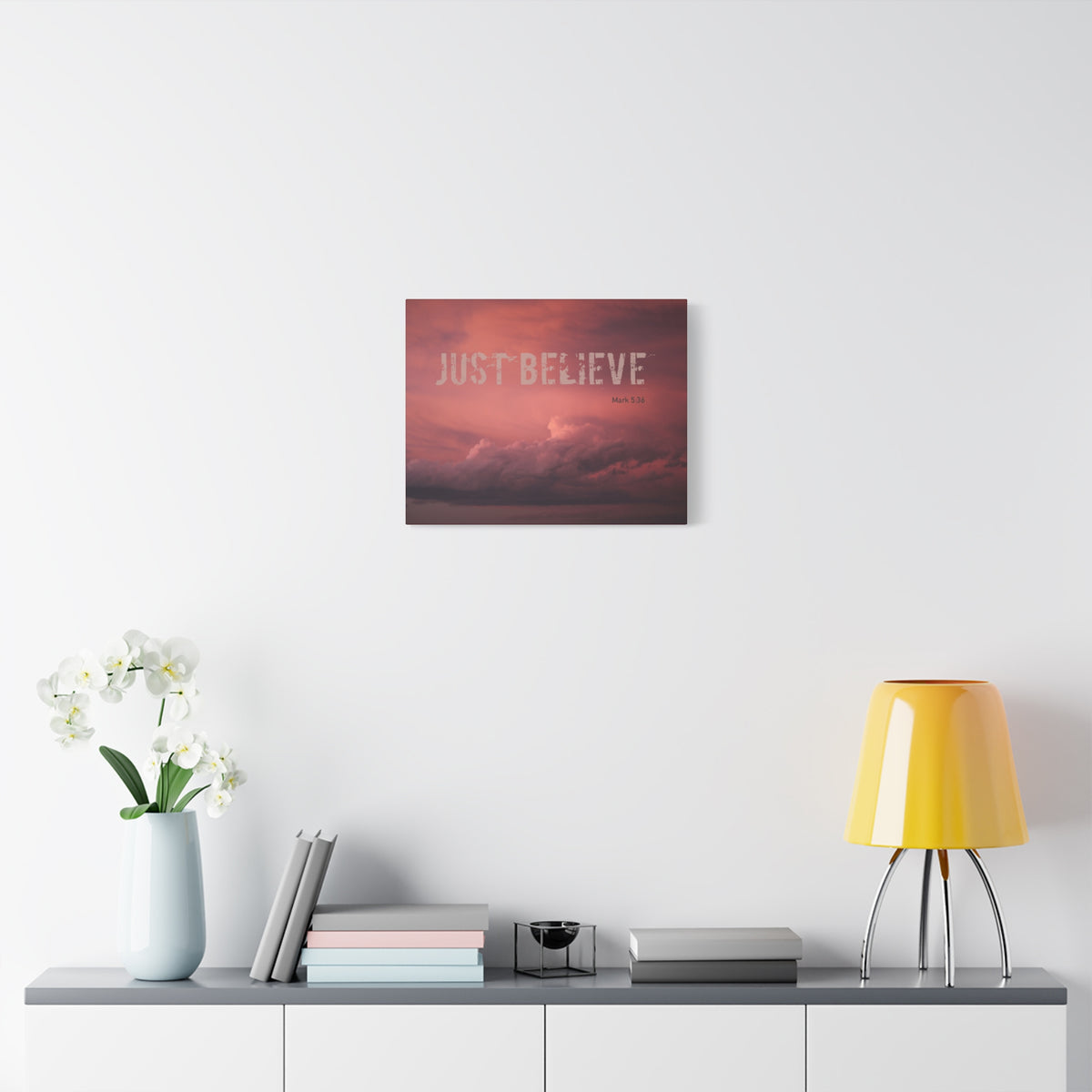 Scripture Canvas Just Believe Red Mark 5:36 Christian Wall Art Bible Verse Print Ready to Hang