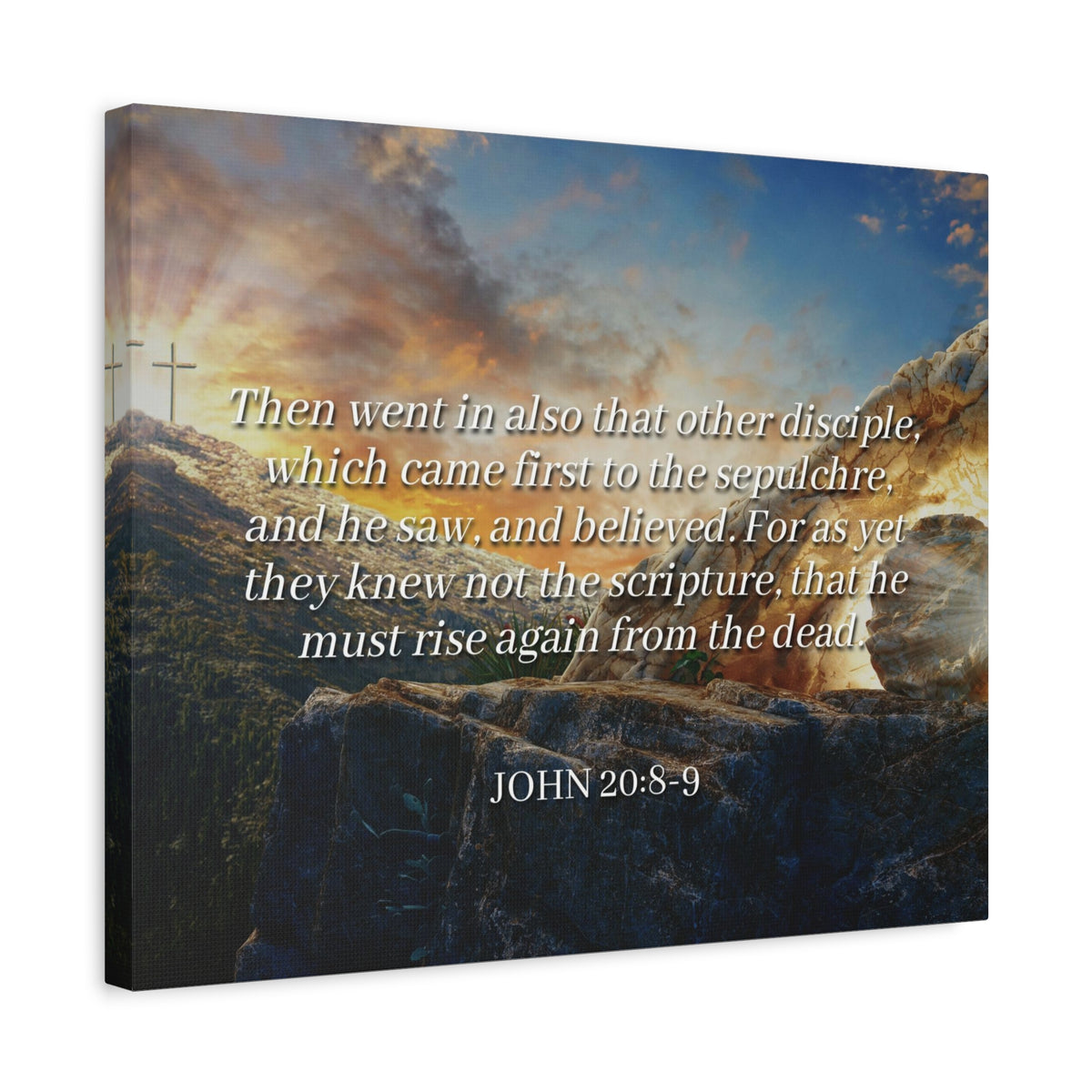 Scripture Canvas Rise Again John 20:8-9 Christian Wall Art Bible Verse Print Ready to Hang