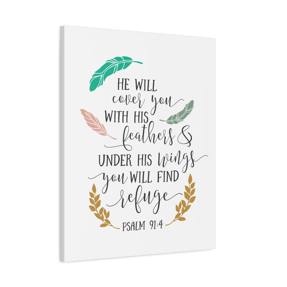 Scripture Canvas He Will Cover You Psalm 91:4 Christian Wall Art Bible Verse Print Ready to Hang