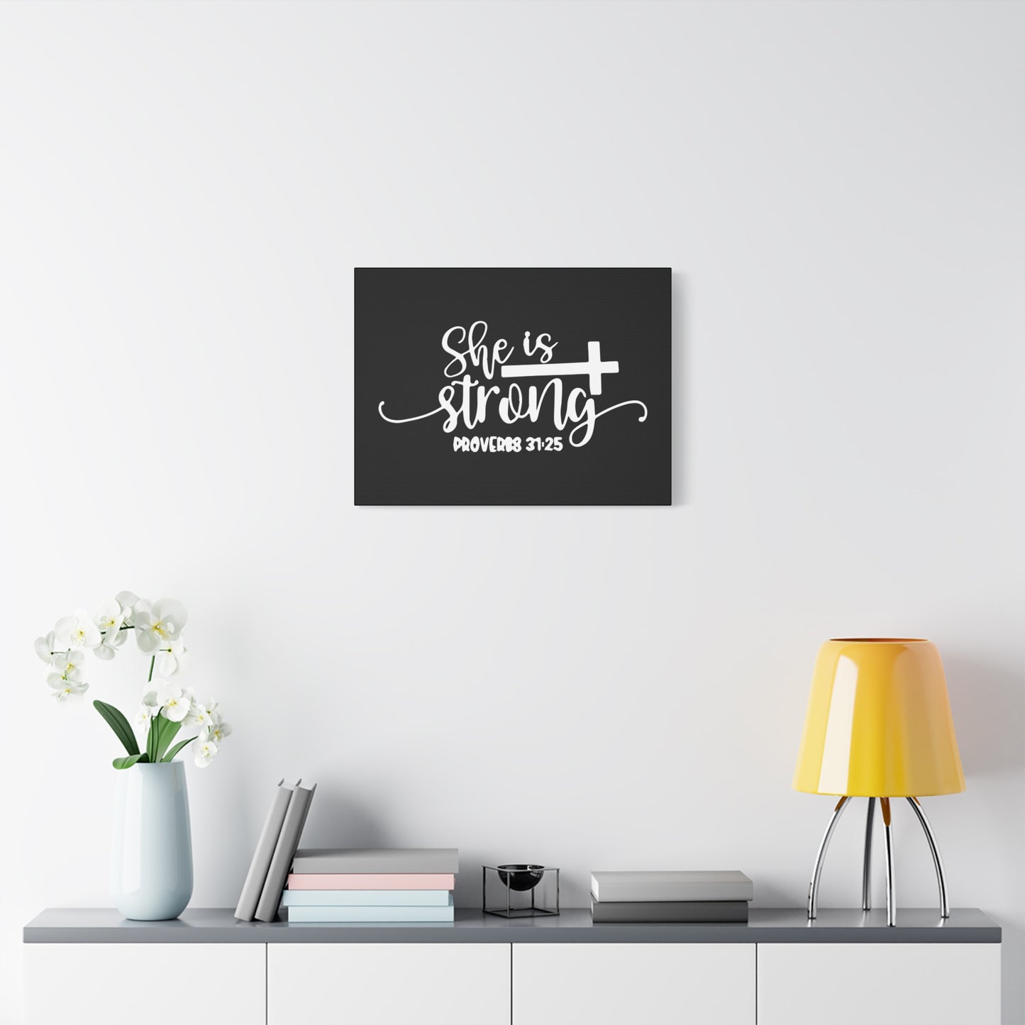 Scripture Canvas She Is Strong Proverbs 31:25 Christian Wall Art Bible Verse Print Ready to Hang