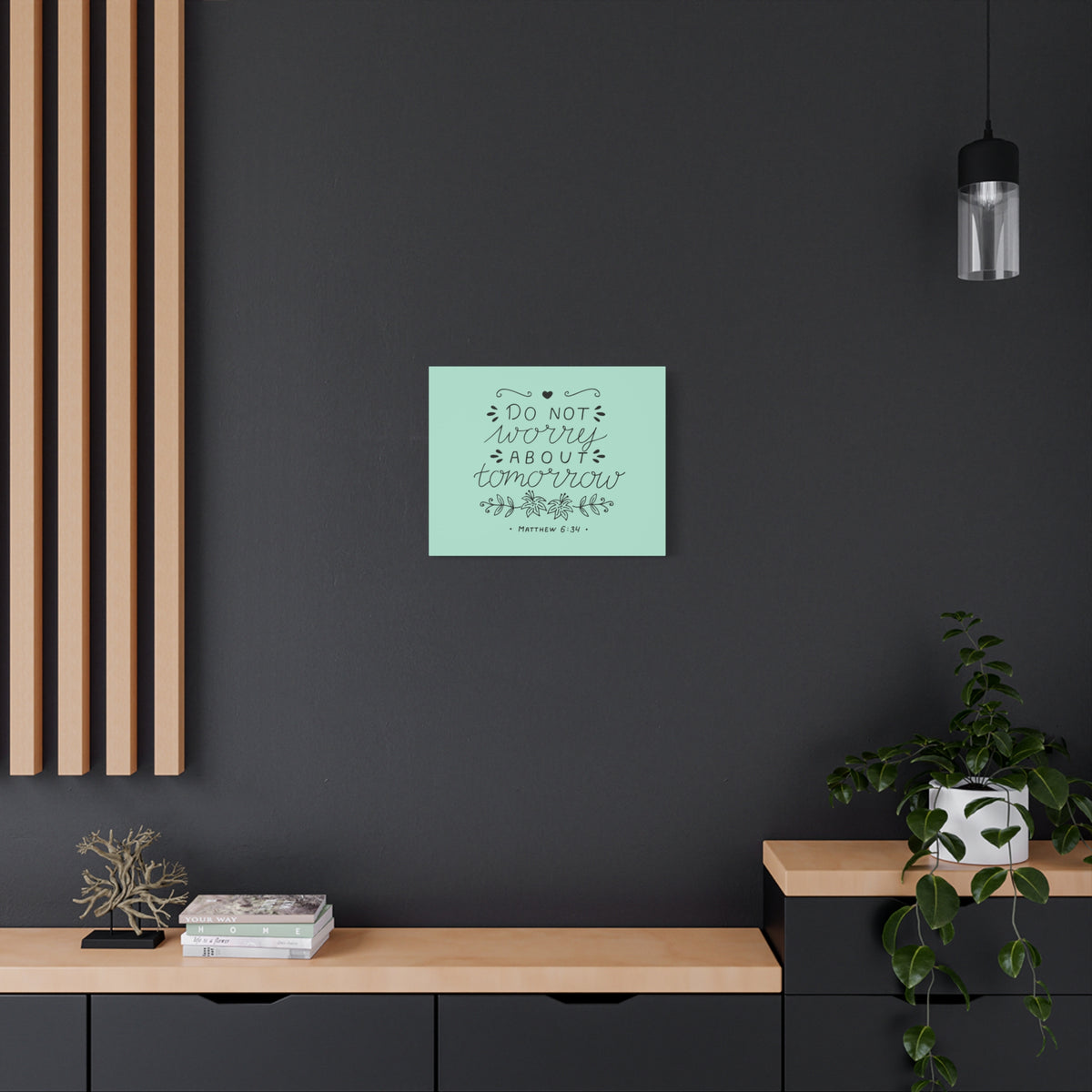 Scripture Canvas Tomorrow Teal Matthew 6:34 Christian Wall Art Bible Verse Print Ready to Hang