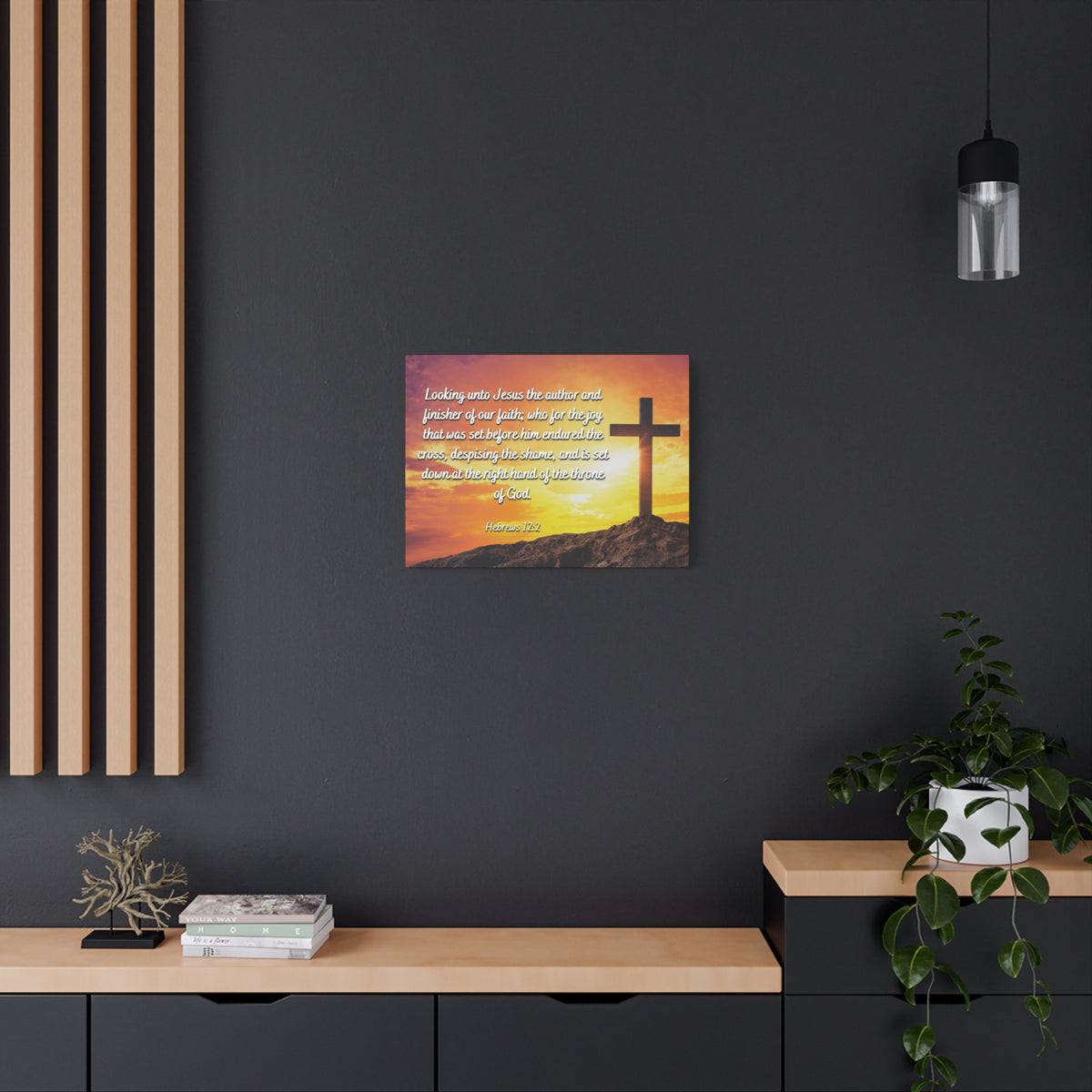 Scripture Canvas Endured The Cross Hebrews 12:2 Christian Wall Art Bible Verse Print Ready to Hang