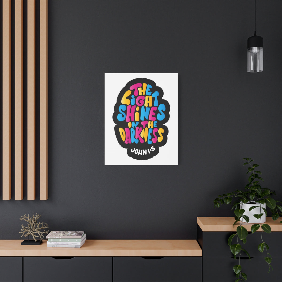 Scripture Canvas The Light Shines John 1:5 Christian Wall Art Bible Verse Print Ready to Hang