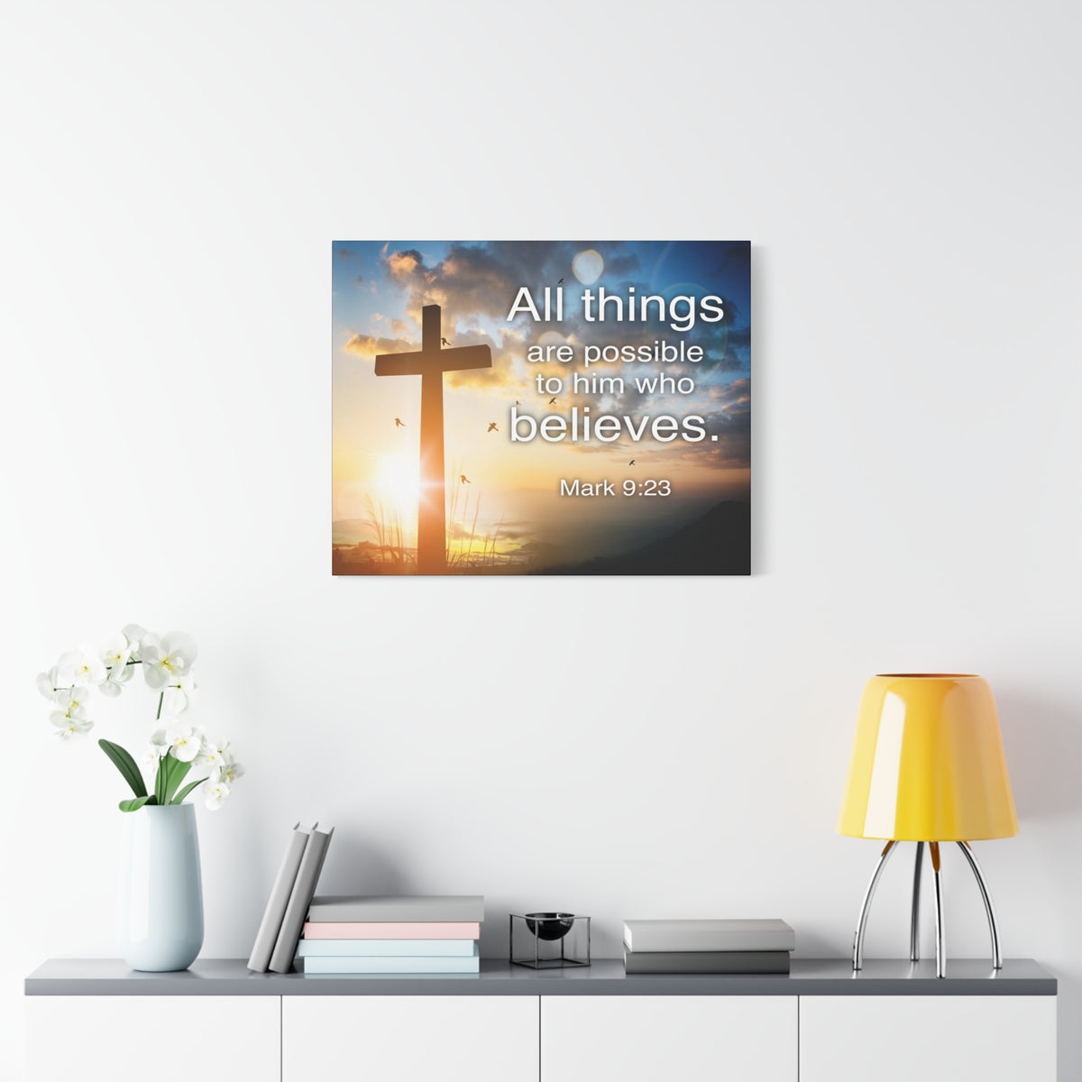 Scripture Canvas All Things Are Possible Mark 9:23 Christian Wall Art Bible Verse Print Ready to Hang