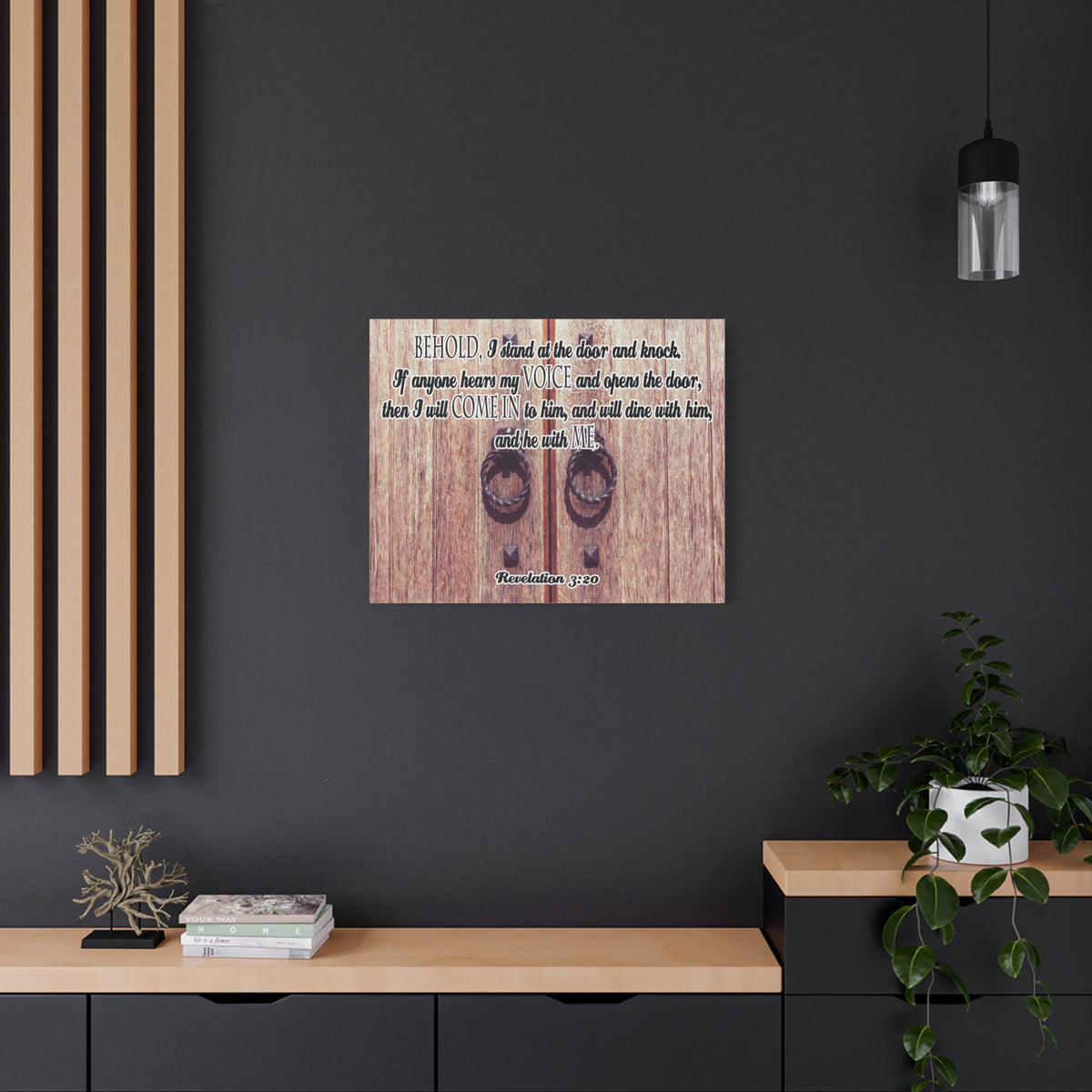 Scripture Canvas I Will Come In Revelation 3:20 Christian Wall Art Bible Verse Print Ready to Hang