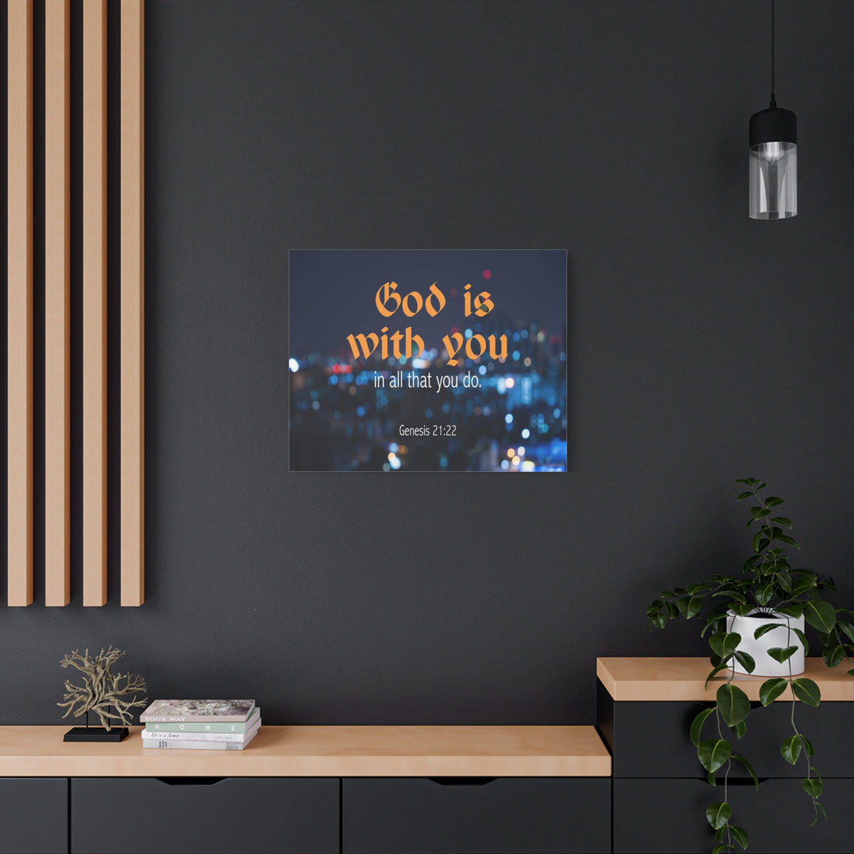 Scripture Canvas God is With You Genesis 21:22 Christian Wall Art Bible Verse Print Ready to Hang