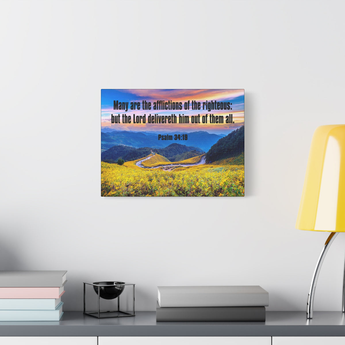 Scripture Canvas Afflictions of the Righteous Psalm 34:19 Christian Wall Art Bible Verse Print Ready to Hang