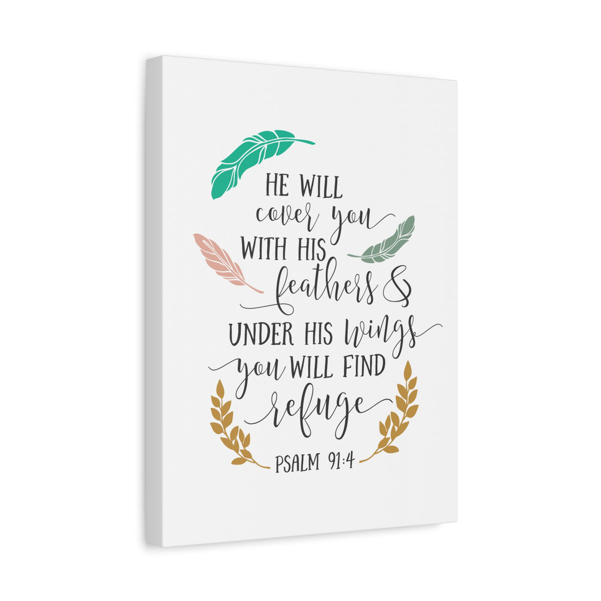 Scripture Canvas He Will Cover You Psalm 91:4 Christian Wall Art Bible Verse Print Ready to Hang