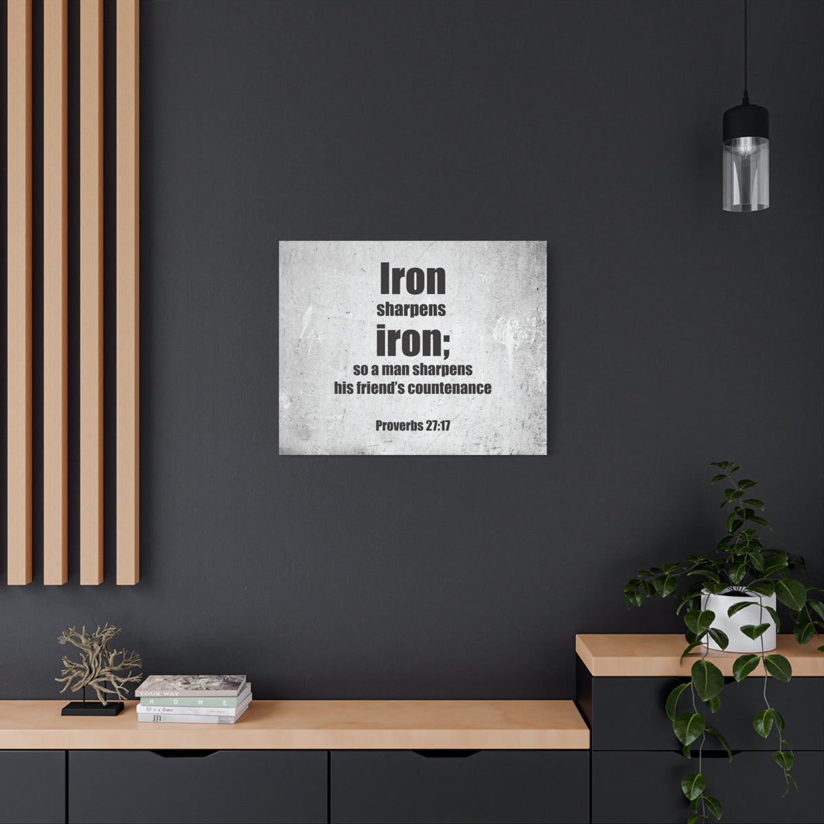 Scripture Canvas Iron Sharpens Iron Proverbs 27:17 Christian Wall Art Bible Verse Print Ready to Hang