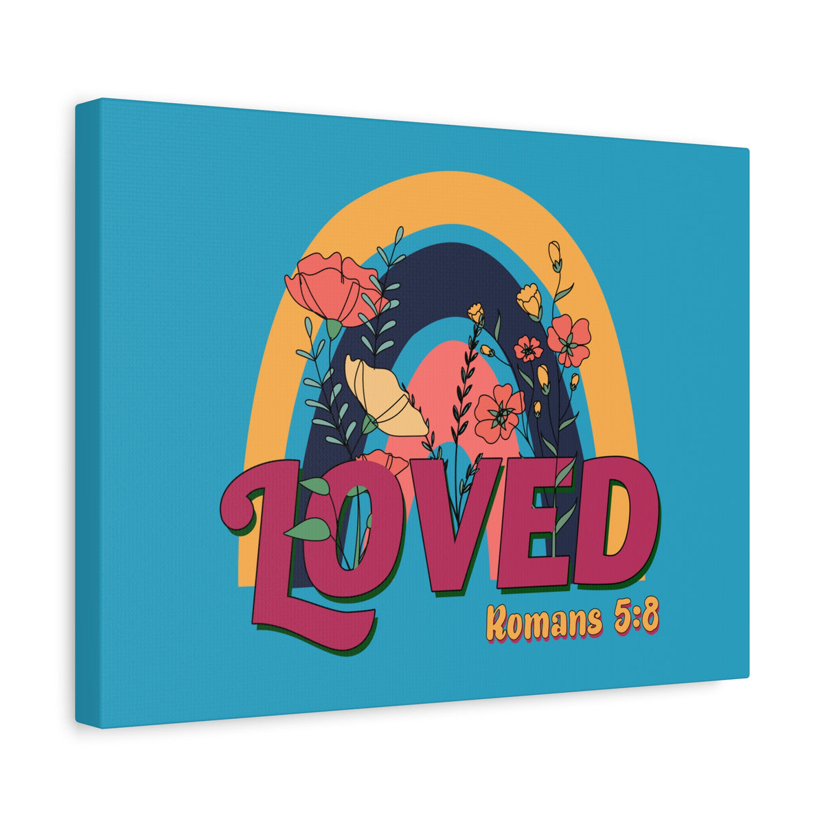 Scripture Canvas Loved Romans 5:8 Red Turquoise Christian Wall Art Bible Verse Print Ready to Hang