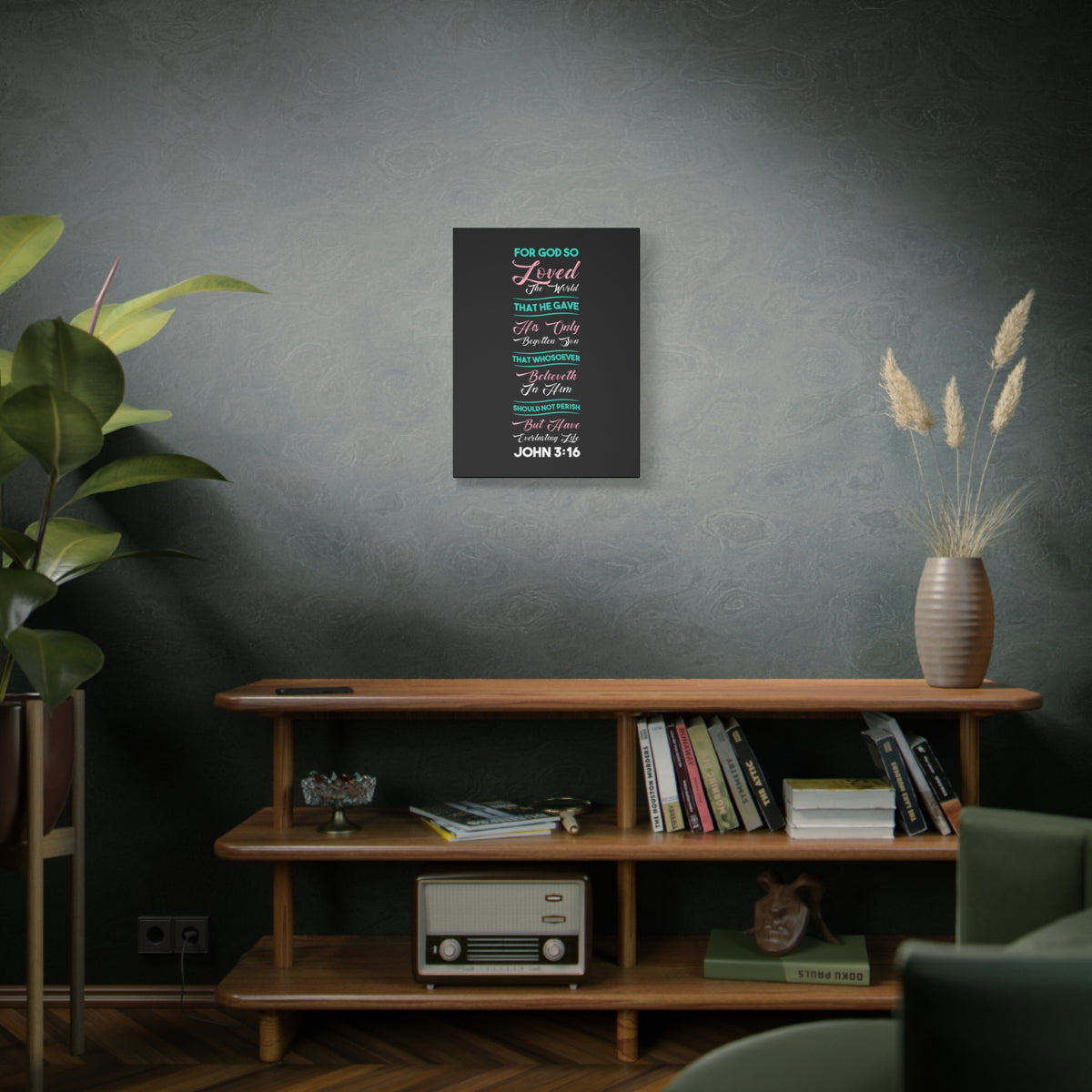 Scripture Canvas Everlasting Life John 3:16 Christian Wall Art Bible Verse Print Ready to Hang
