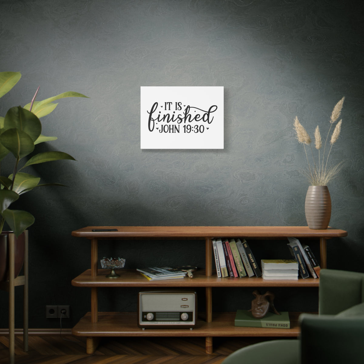 Scripture Canvas It Is Finished Small Hearts John 19:30 Christian Wall Art Bible Verse Print Ready to Hang