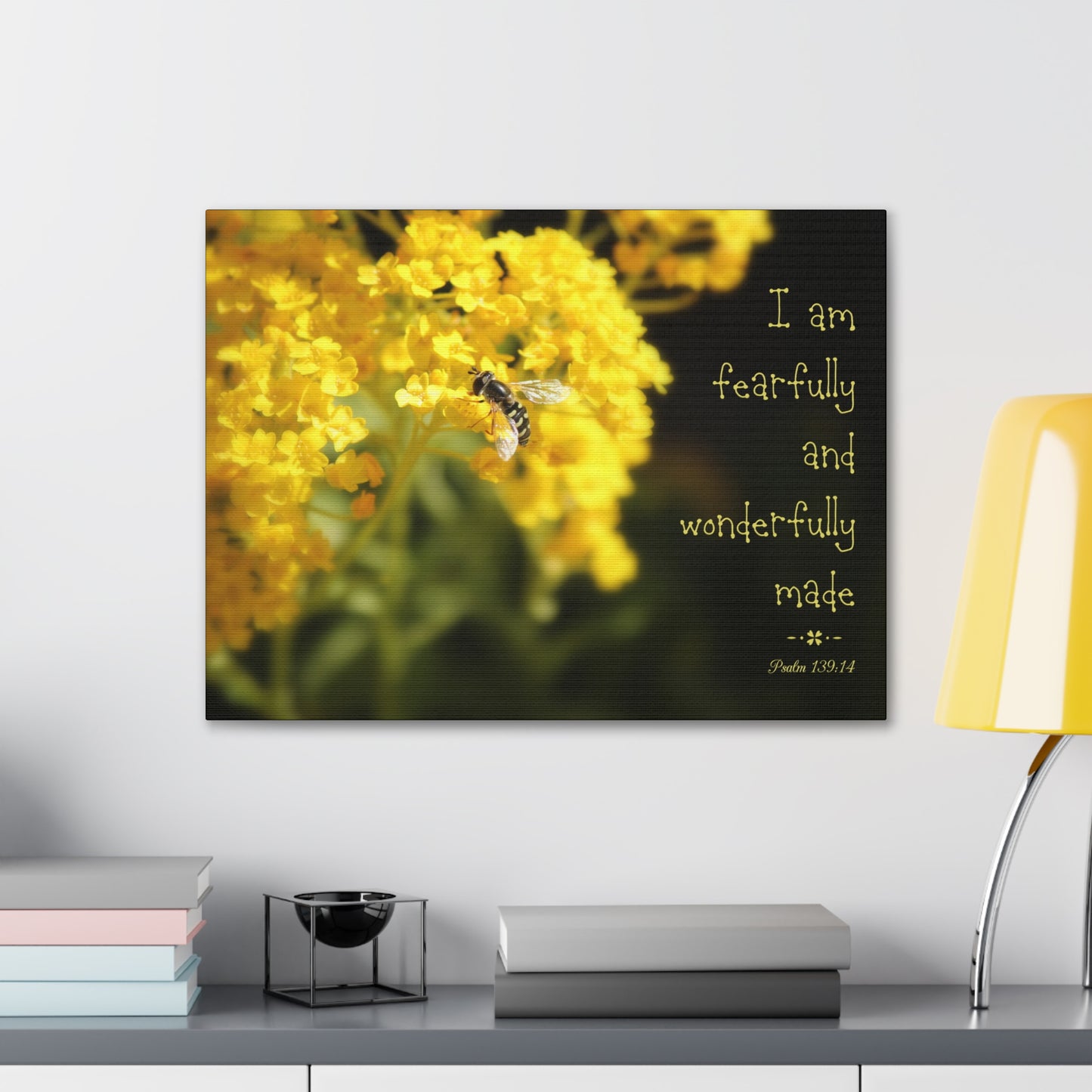 Wonderfully Made Psalm 139:14 Bee Bible Verse Canvas Christian Wall Art Ready to Hang