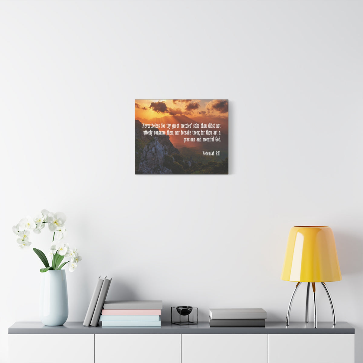 Scripture Canvas Gracious and Merciful God Nehemiah 9:31 Christian Wall Art Bible Verse Print Ready to Hang