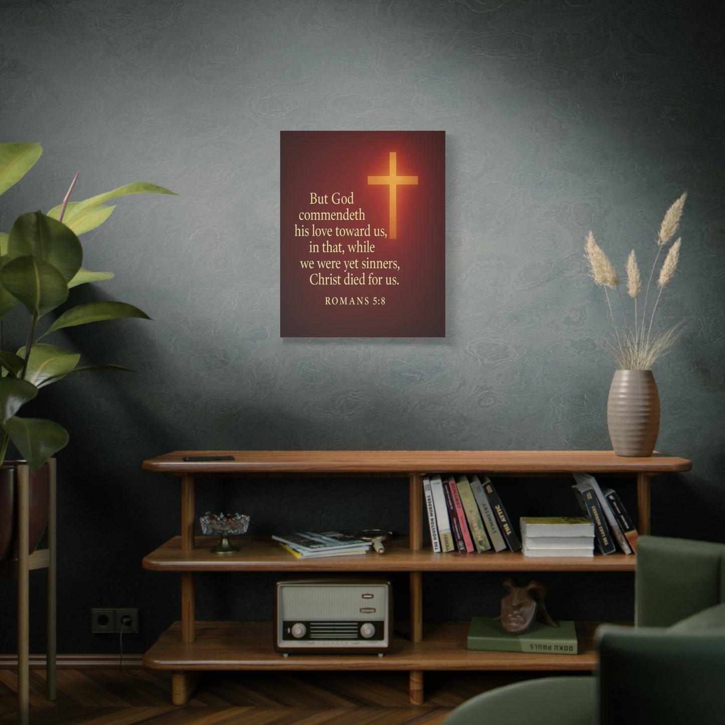 Bible Verse Canvas Romans 5:8 Christian Home Décor Wall Art Scripture Ready to Hang Faith Print