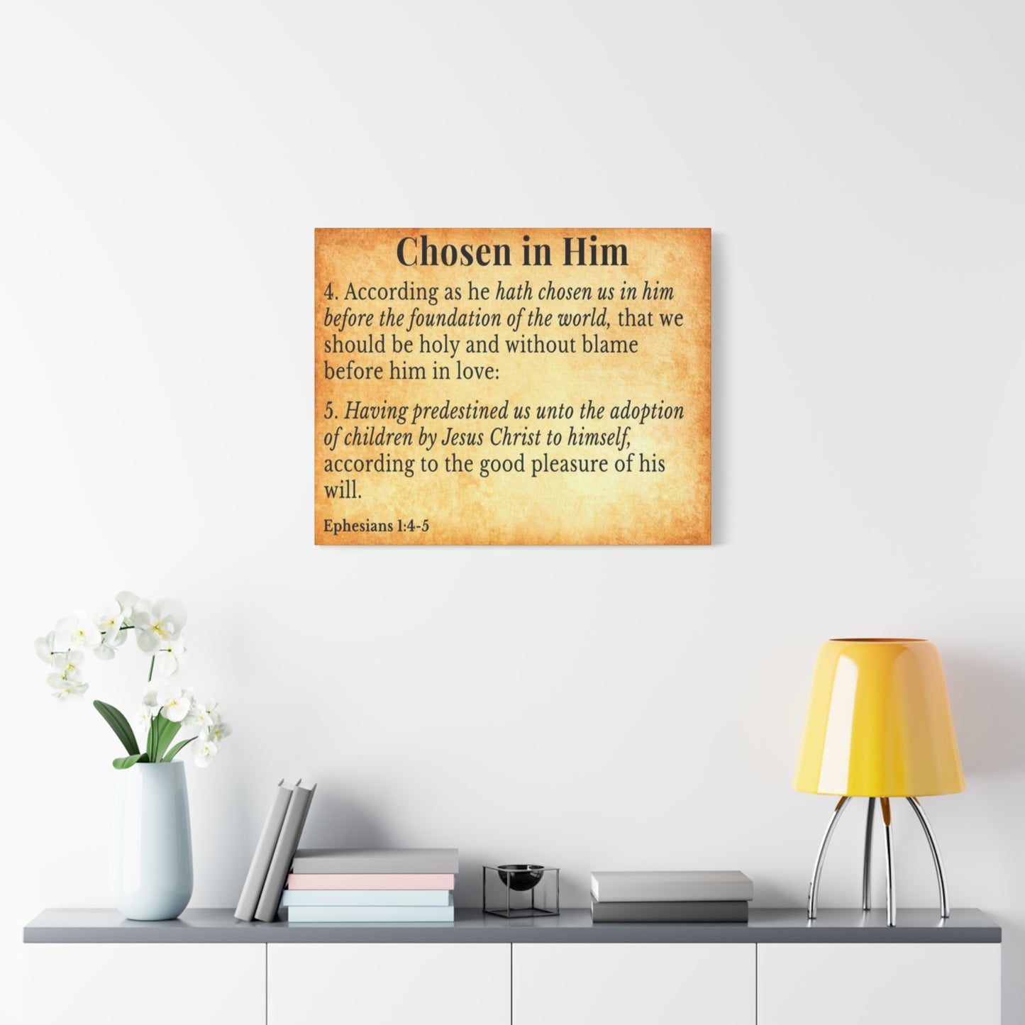 Scripture Walls Ephesians 1:4-5 Chosen in Christ Gold Bible Verse Canvas Christian Wall Art Ready to Hang Unframed