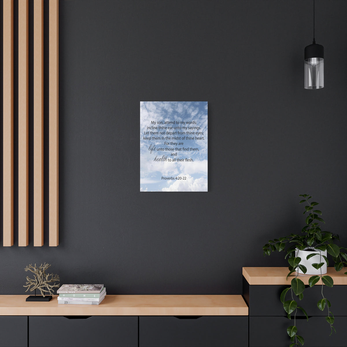 Scripture Canvas Life and Health Proverbs 4:20-22 Christian Wall Art Bible Verse Print Ready to Hang