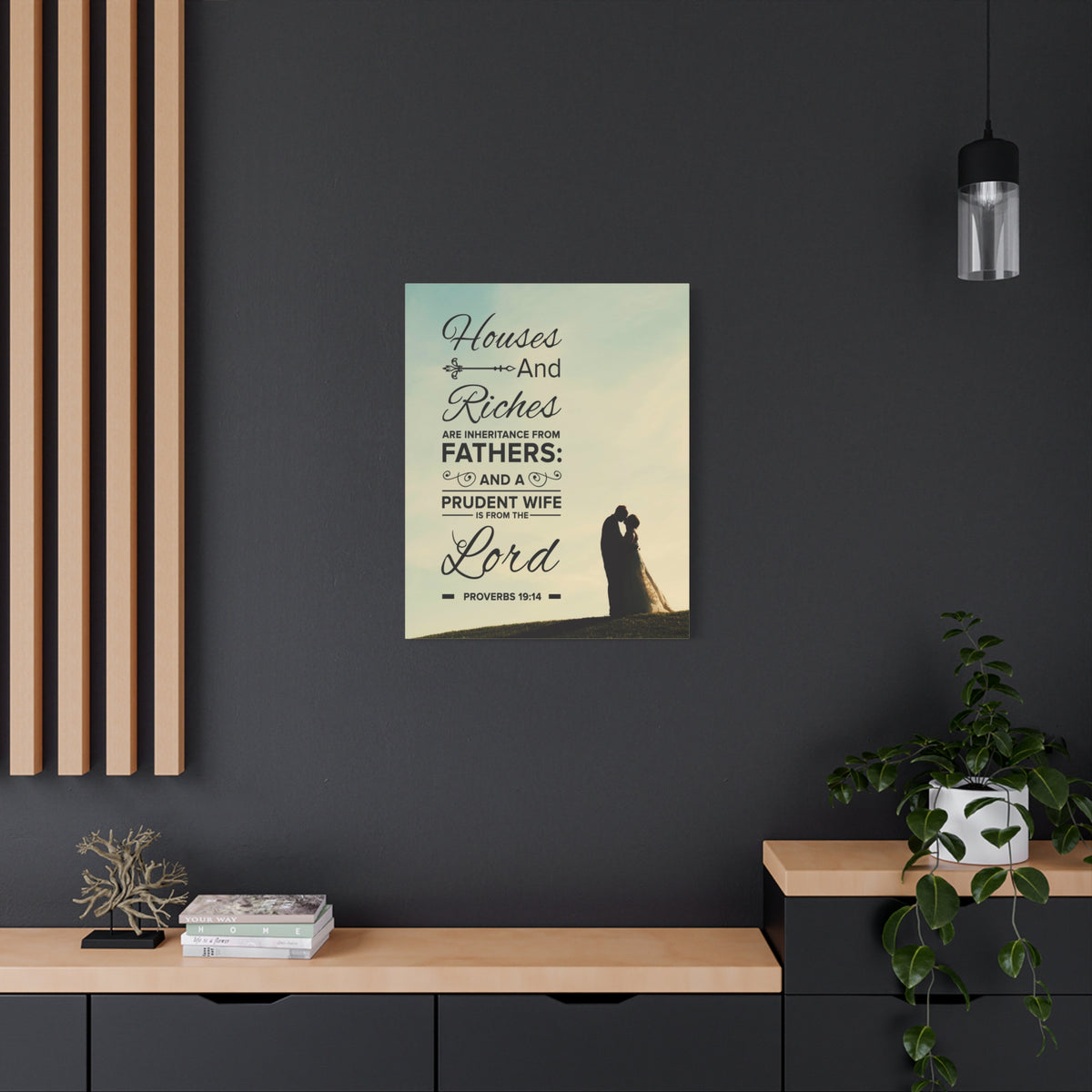 Scripture Canvas House and Riches Proverbs 19:14 Christian Wall Art Bible Verse Print Ready to Hang