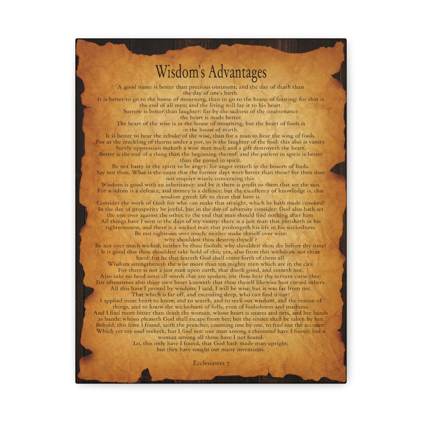 Wisdom's Advantages Ecclesiastes 7 Gold Brown Bible Verse Canvas Christian Wall Art Ready to Hang