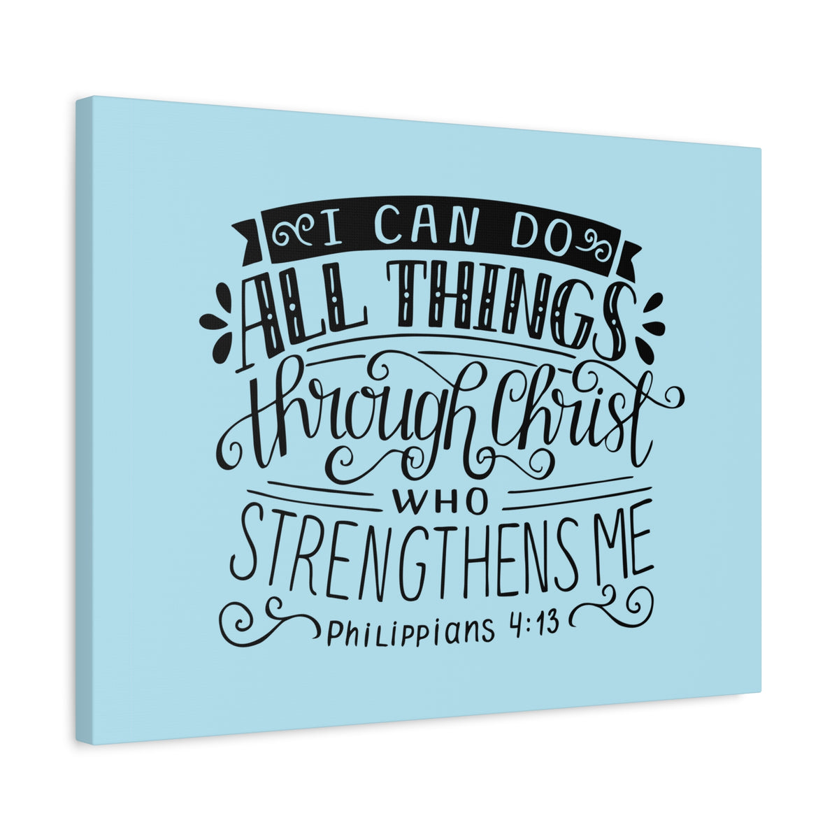 Scripture Canvas Through Christ Philippians 4:13 Sky Blue Christian Wall Art Bible Verse Print Ready to Hang