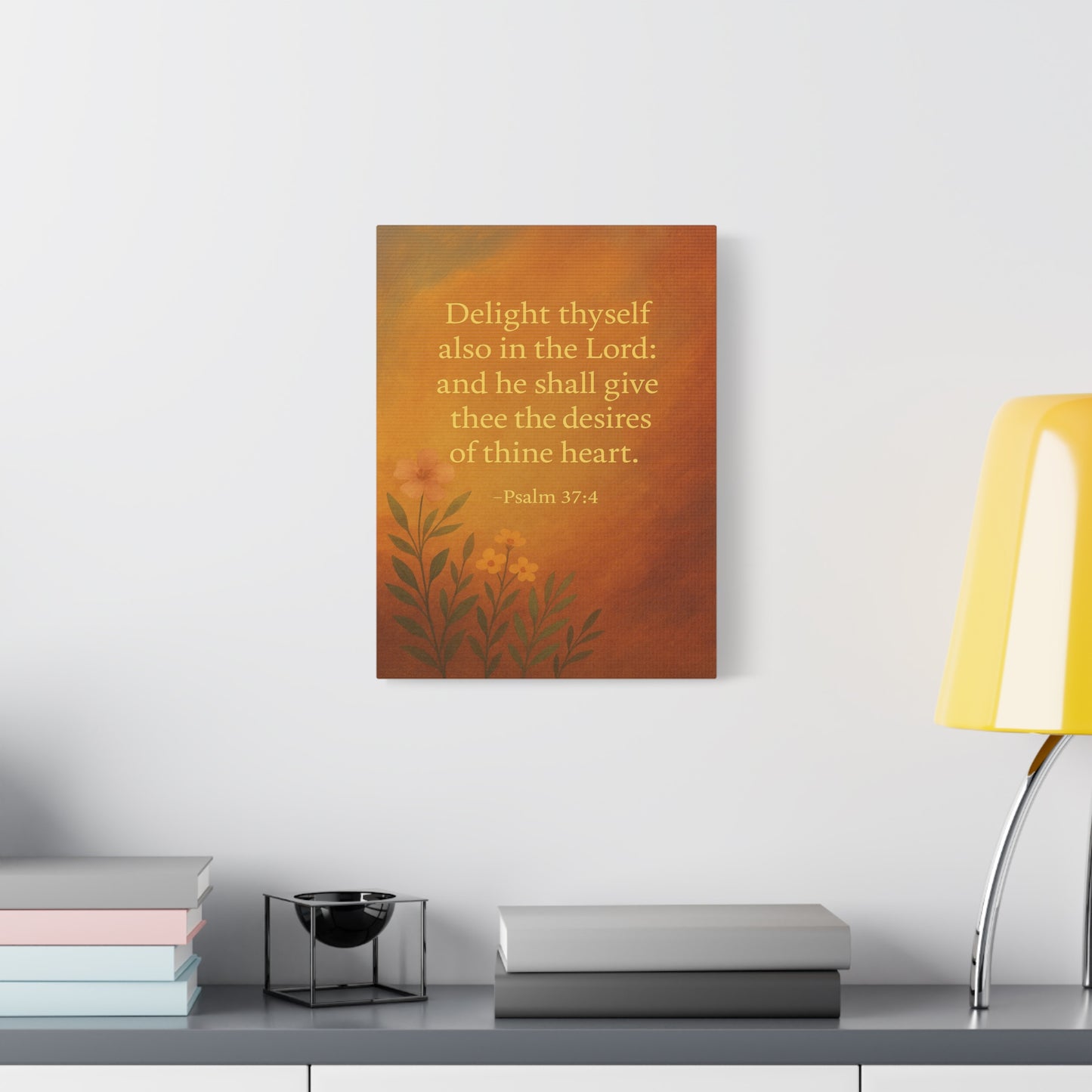 Bible Verse Canvas Psalm 37:4 Christian Home Décor Wall Art Scripture Ready to Hang Faith Print