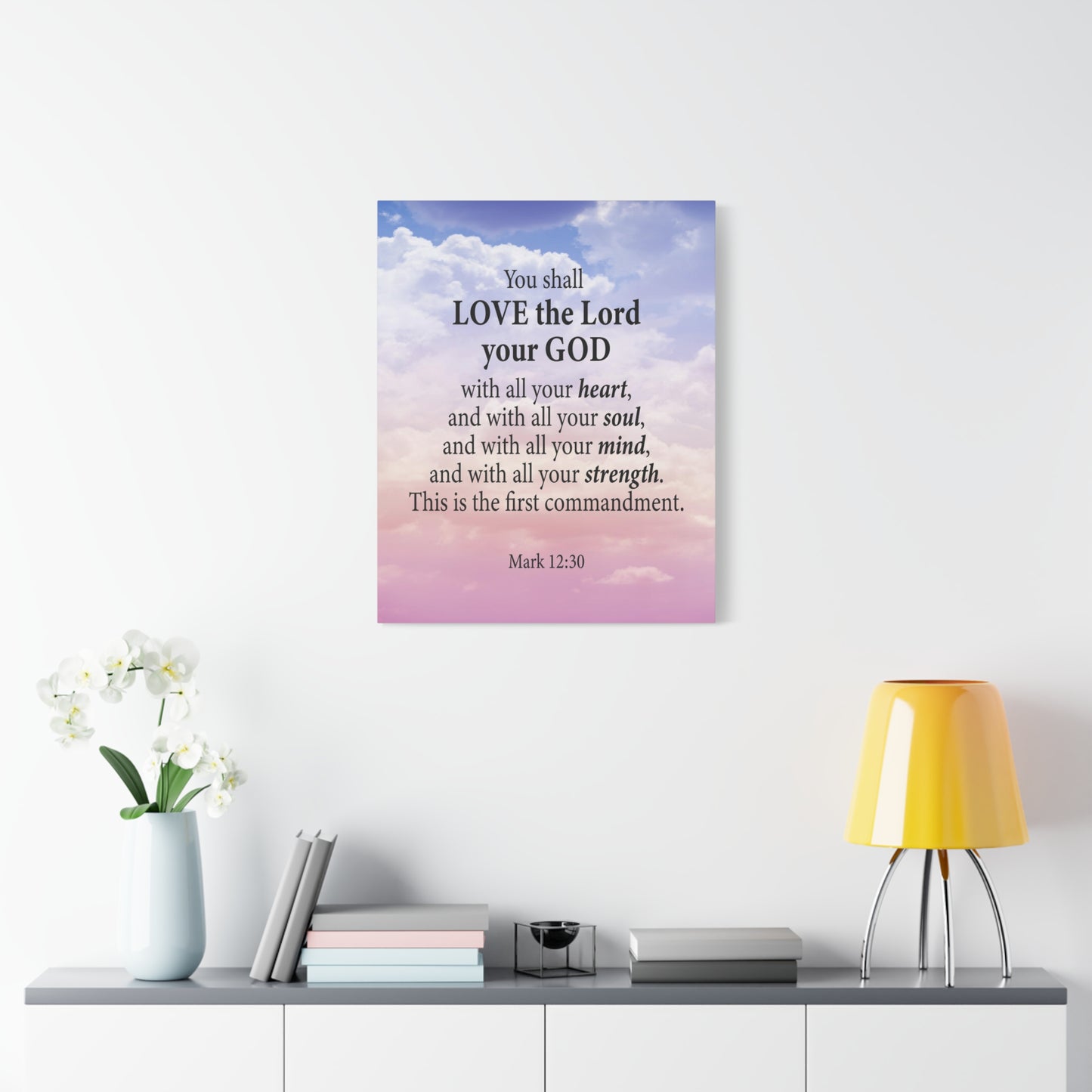 Bible Verse Canvas Love the Lord With All Your Heart Mark 12:30 Wall Art Christian Home Decor