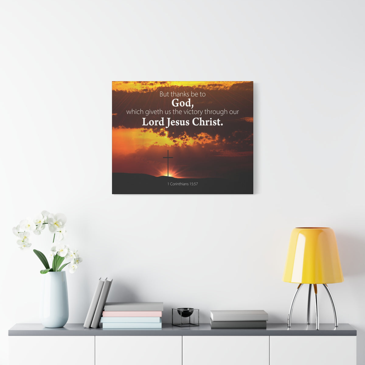 Scripture Canvas Thanks Be to God 1 Corinthians 15:57 Christian Wall Art Bible Verse Print Ready to Hang