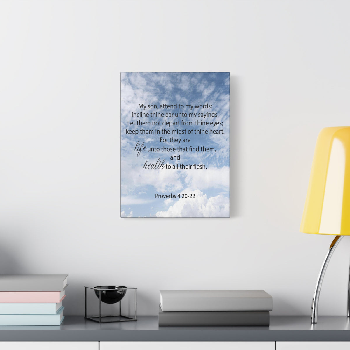 Scripture Canvas Life and Health Proverbs 4:20-22 Christian Wall Art Bible Verse Print Ready to Hang